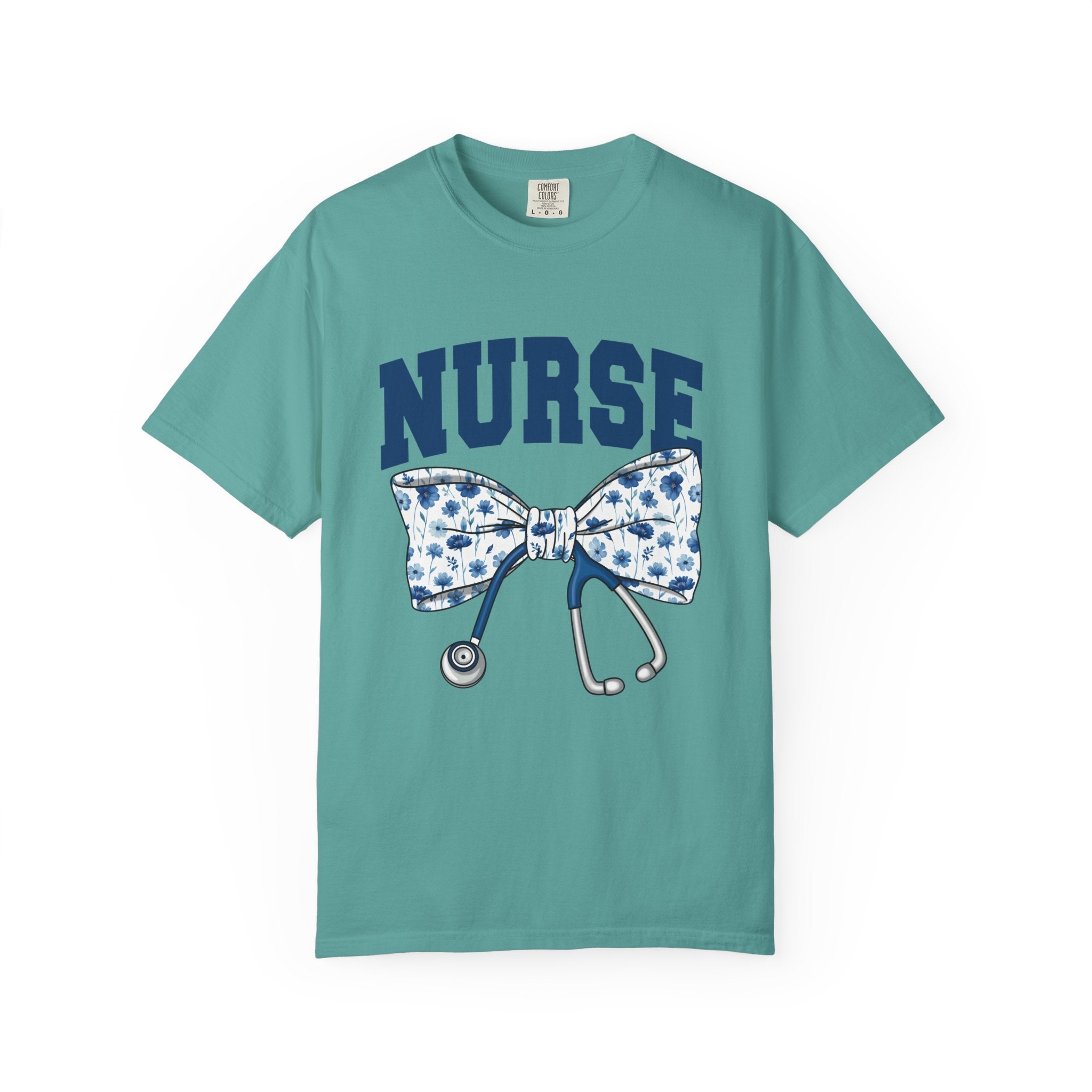 Nurse Bow Tie T‑Shirt – Floral Stethoscope Graphic Tee for Nurses