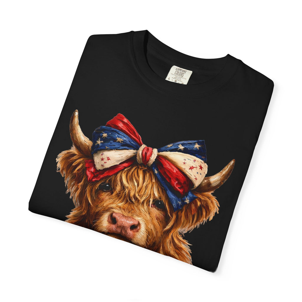 Highland Cow Tee — Patriotic Bandana Cow Graphic T-Shirt