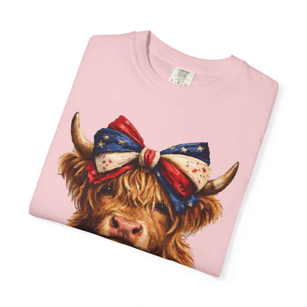 Highland Cow Tee — Patriotic Bandana Cow Graphic T-Shirt