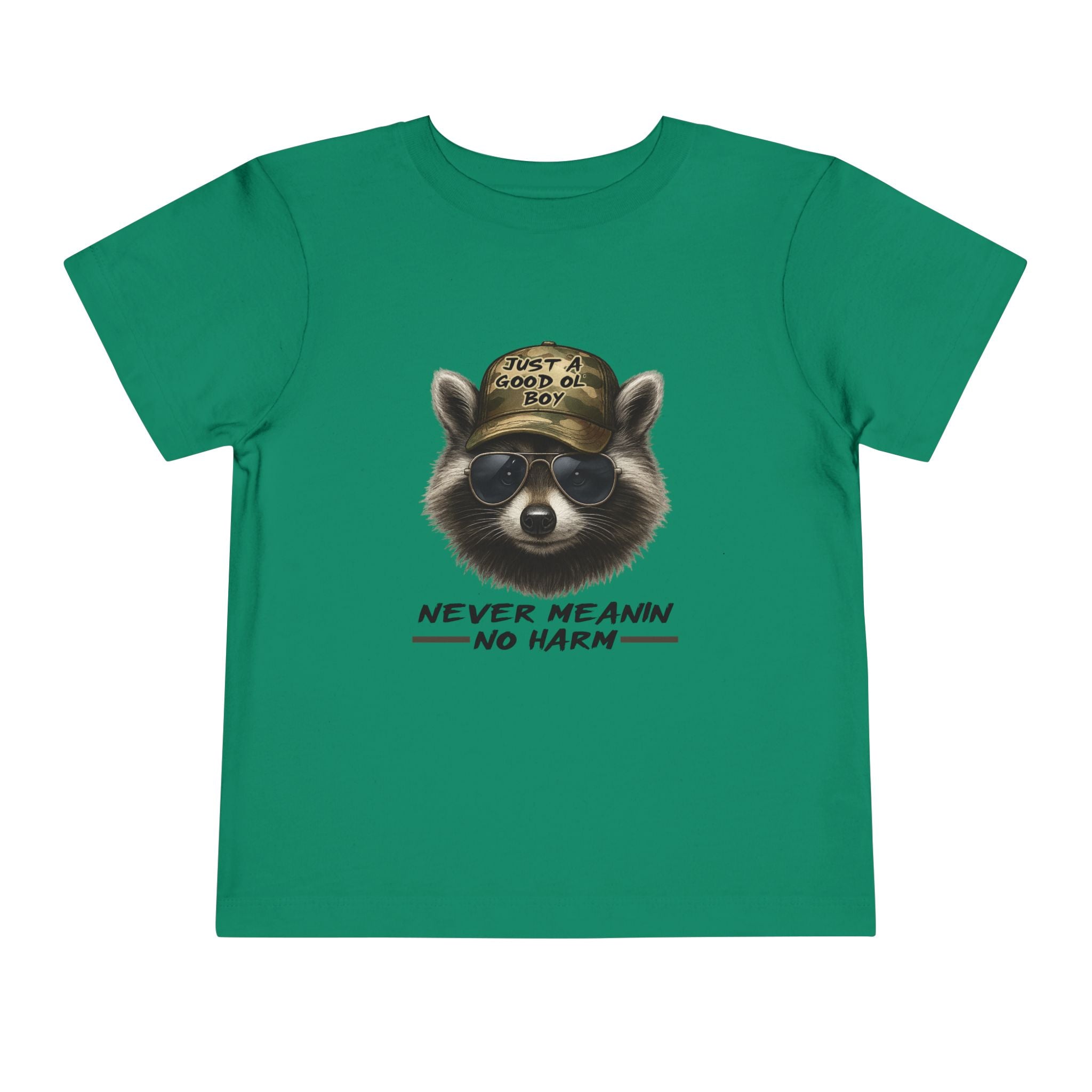 Toddler Tee - Raccoon with Hat "Never Meanin No Harm" Kids Graphic Shirt