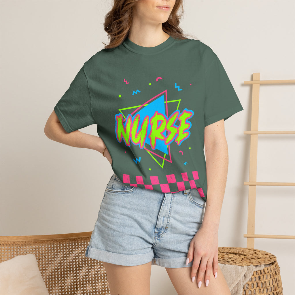 Nurse Retro 90s Graphic T-Shirt — Neon Checkerboard Medical Tee
