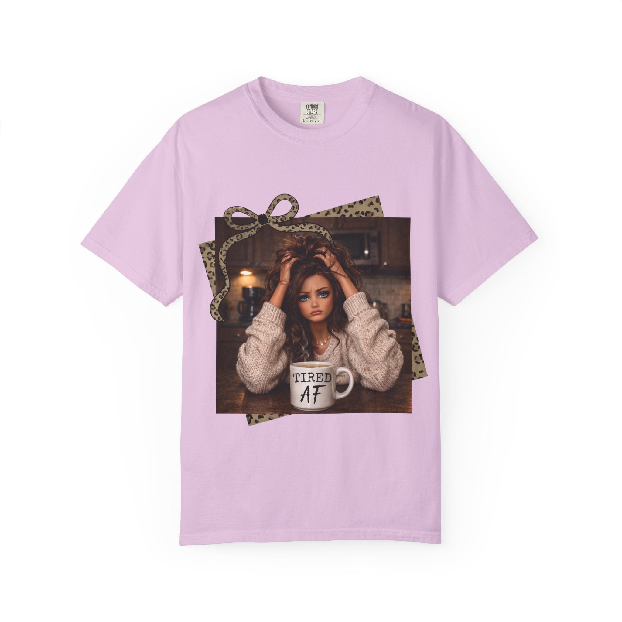 T-Shirt — 'Tired AF' Cozy Photo Tee (Leopard Accent)