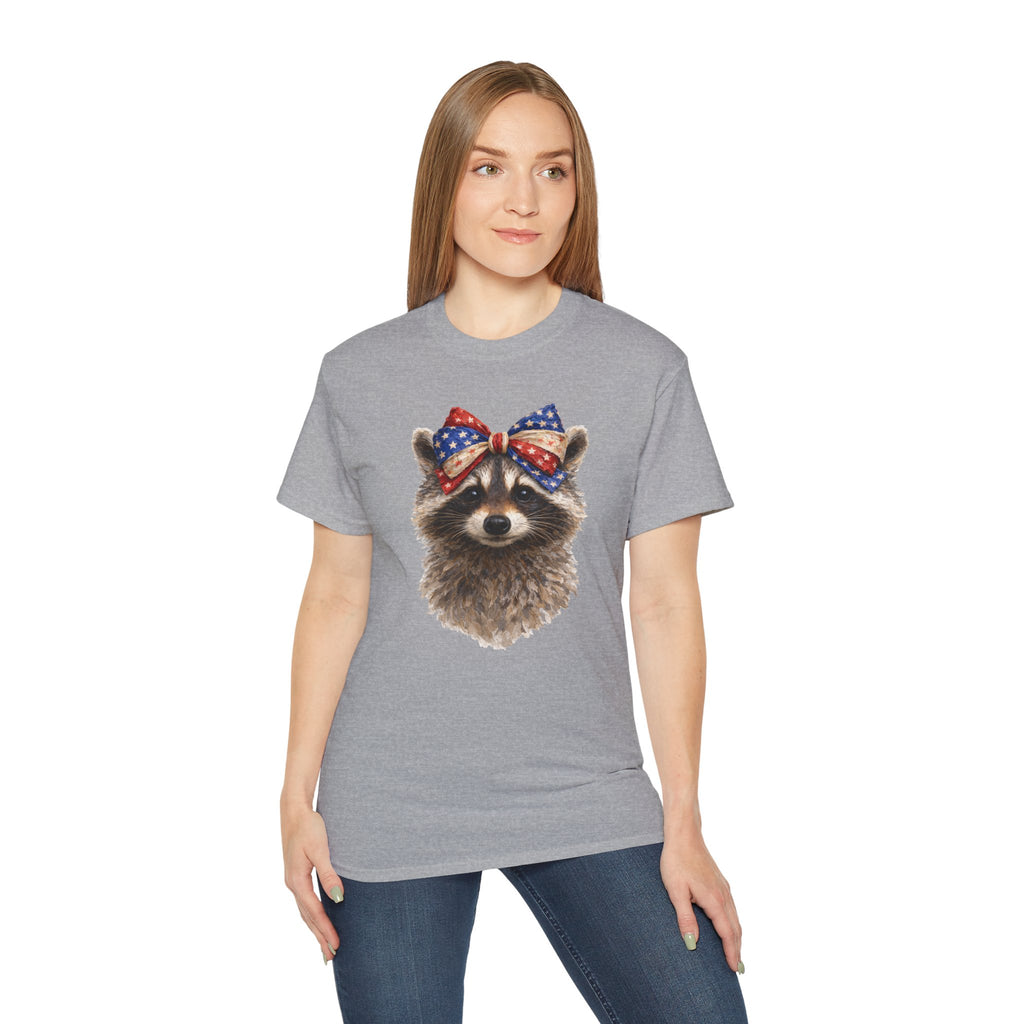 Raccoon with American Flag Bow Tee