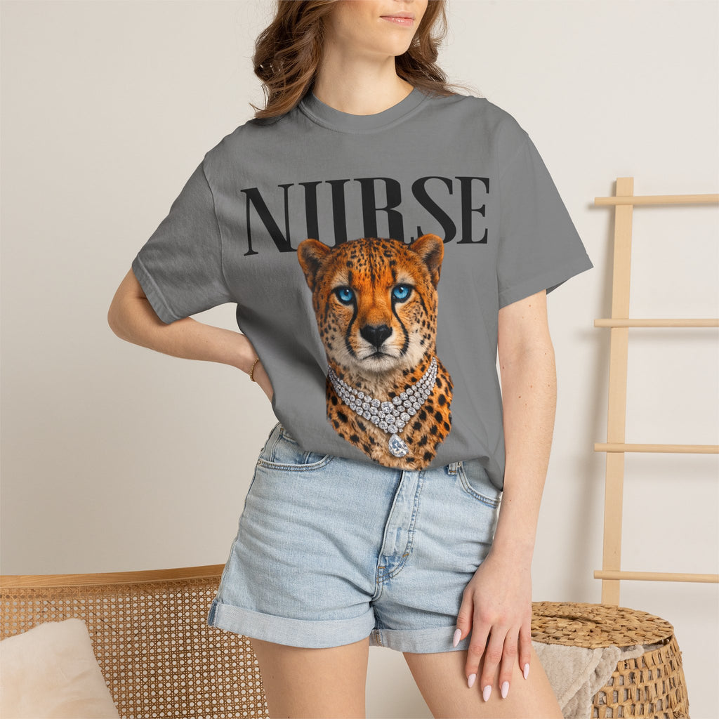 Nurse Cheetah Graphic T-Shirt — Stylish Medical Professional Tee
