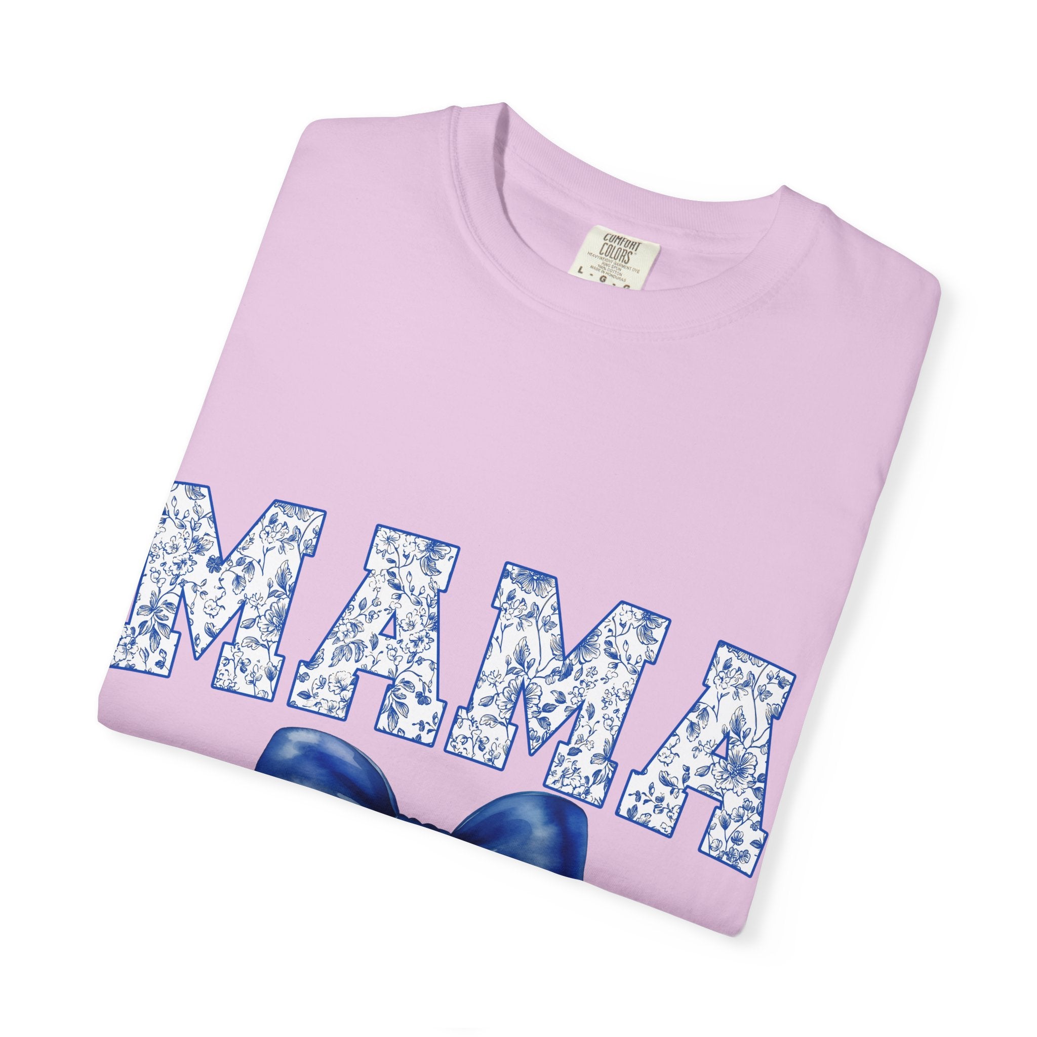 Mama Floral-Pattern T-Shirt with Blue Bow — Mother's Day Gift Tee
