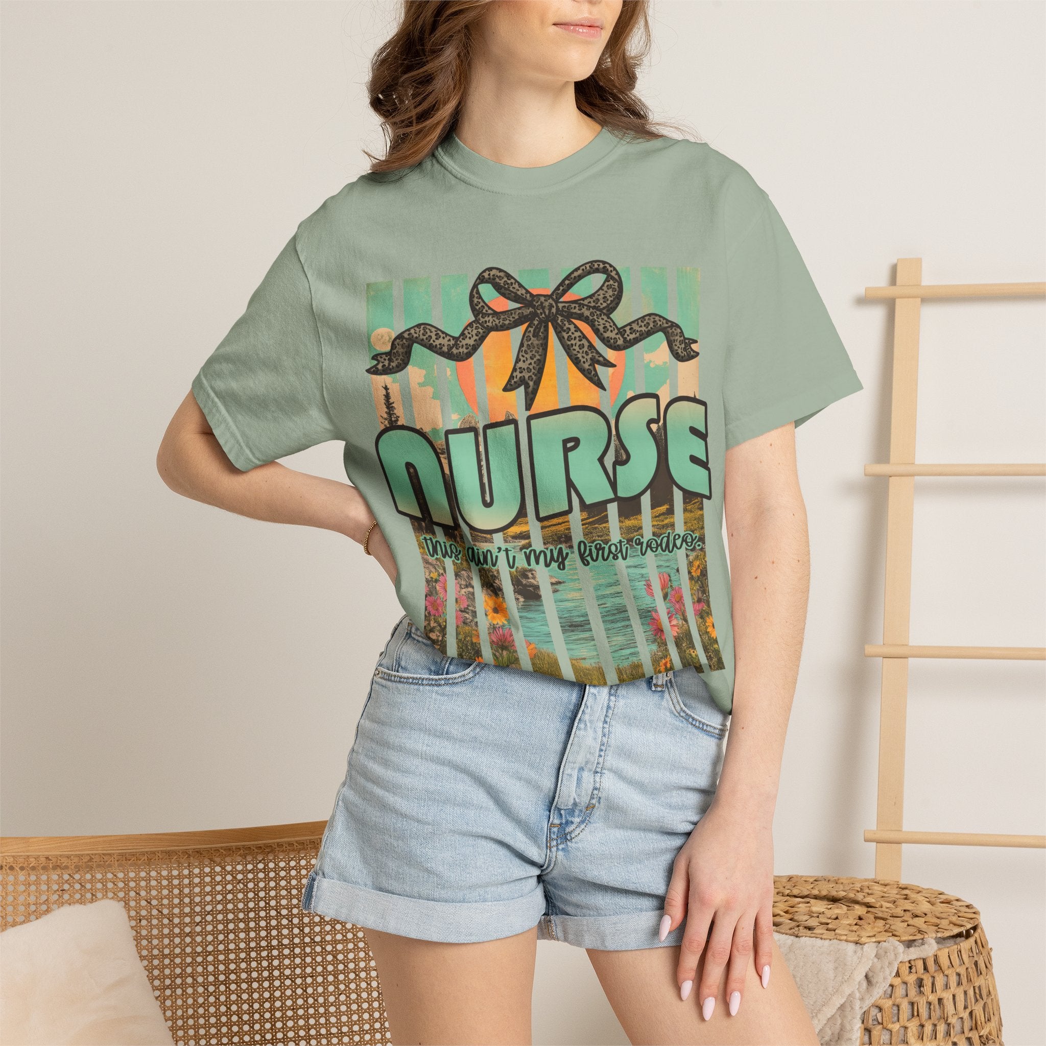 Nurse Floral Ribbon Graphic T-Shirt