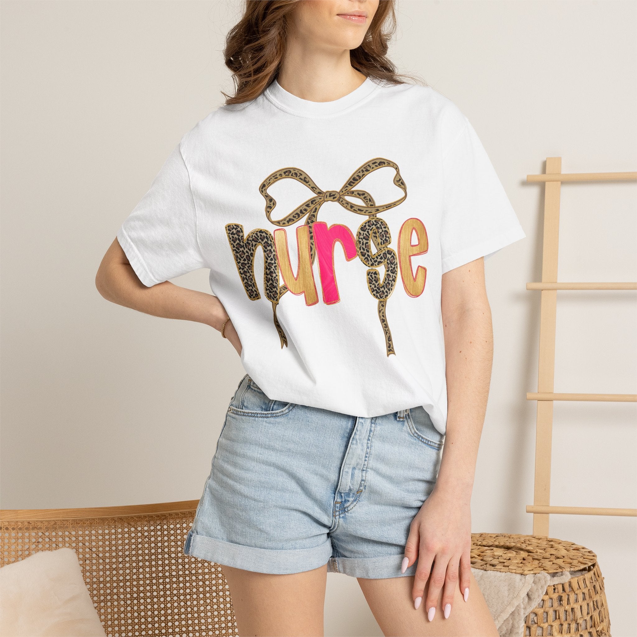 Nurse Leopard Bow T-Shirt — Cute Colorful Nurse Tee