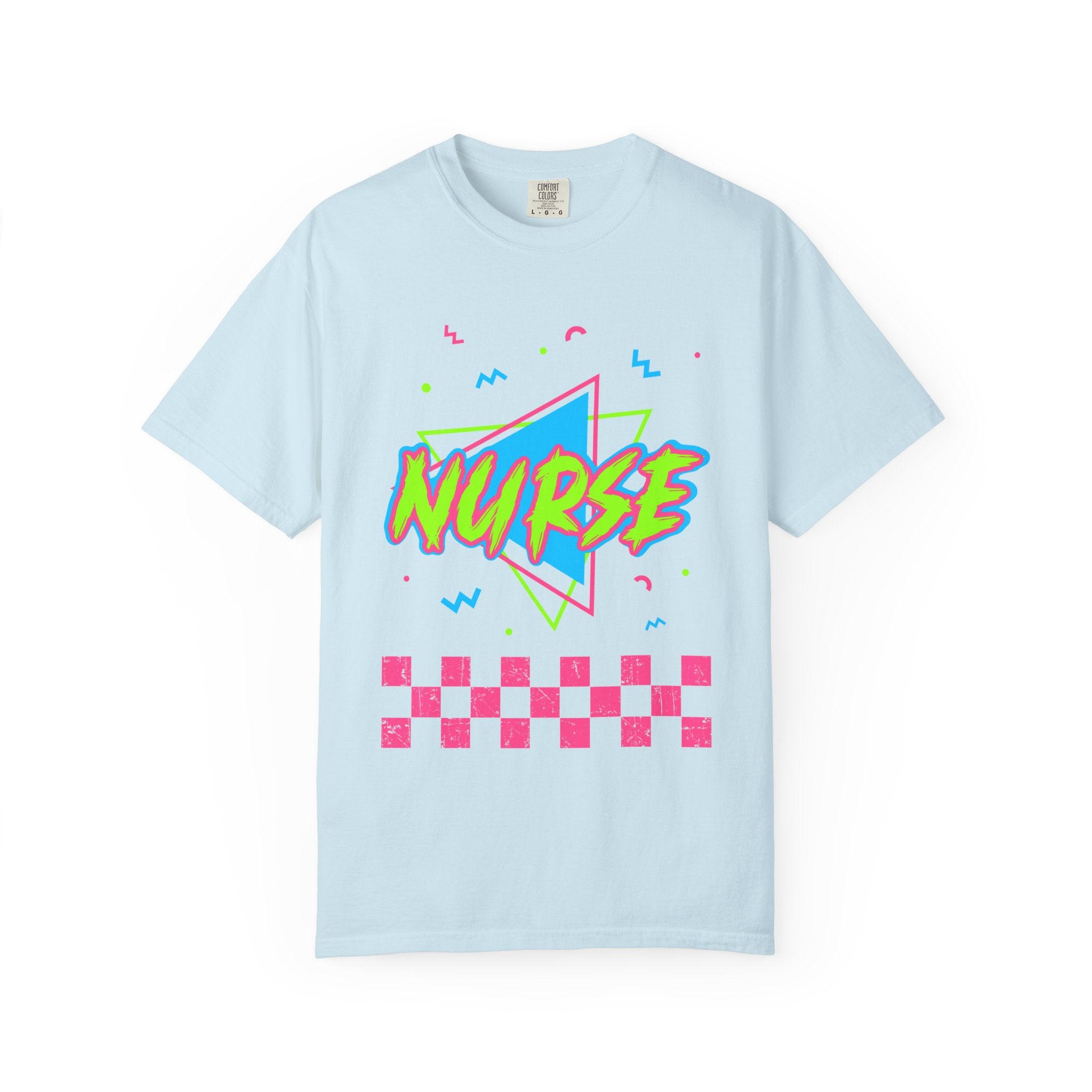 Nurse Retro 90s Graphic T-Shirt — Neon Checkerboard Medical Tee