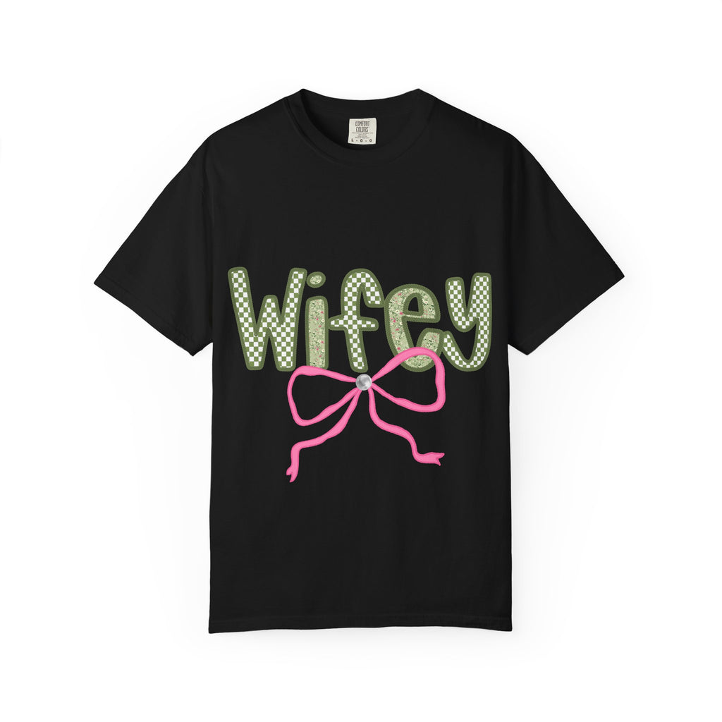 Wifey Graphic T-Shirt — Cute Polka Dot Text with Pink Bow