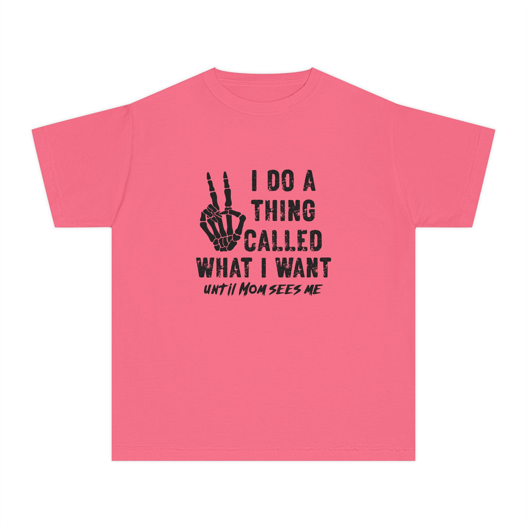 Youth Tee - "I Do A Thing Called What I Want" Skeleton Peace Sign Graphic