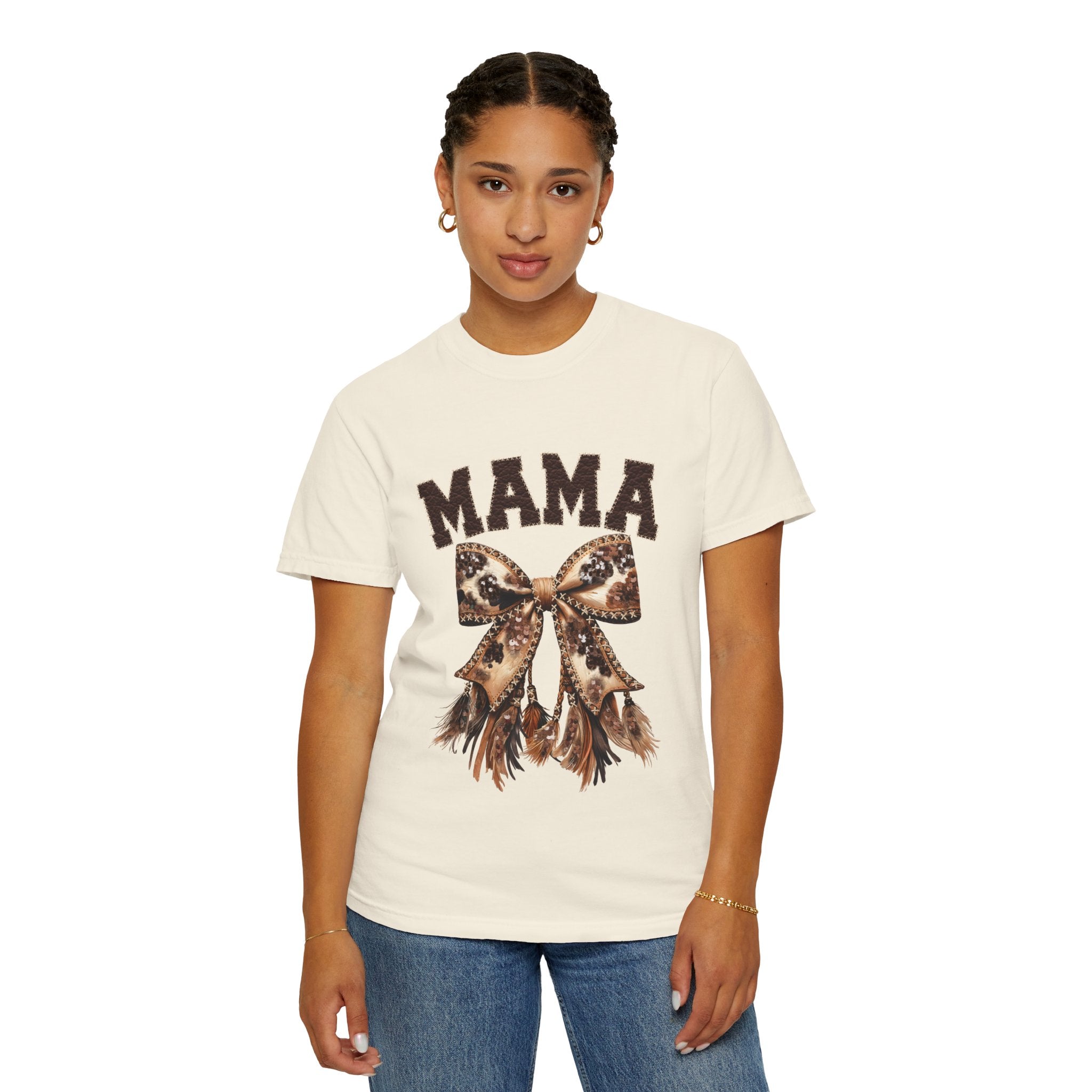 Mama Leopard Bow T‑Shirt – Floral Fringe Mom Tee