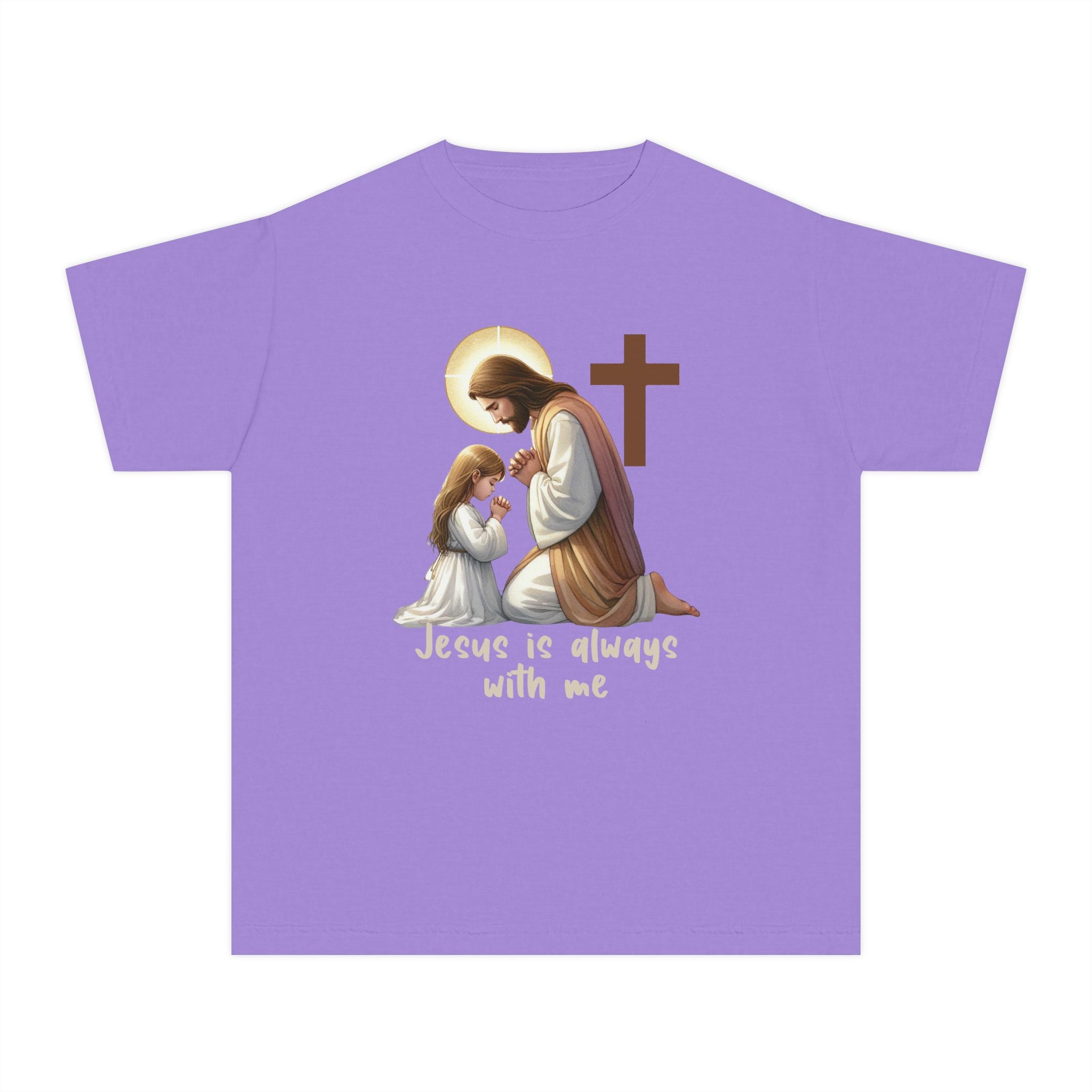 Youth Tee — "Jesus is Always With Me" Christian Prayer Kids T-Shirt