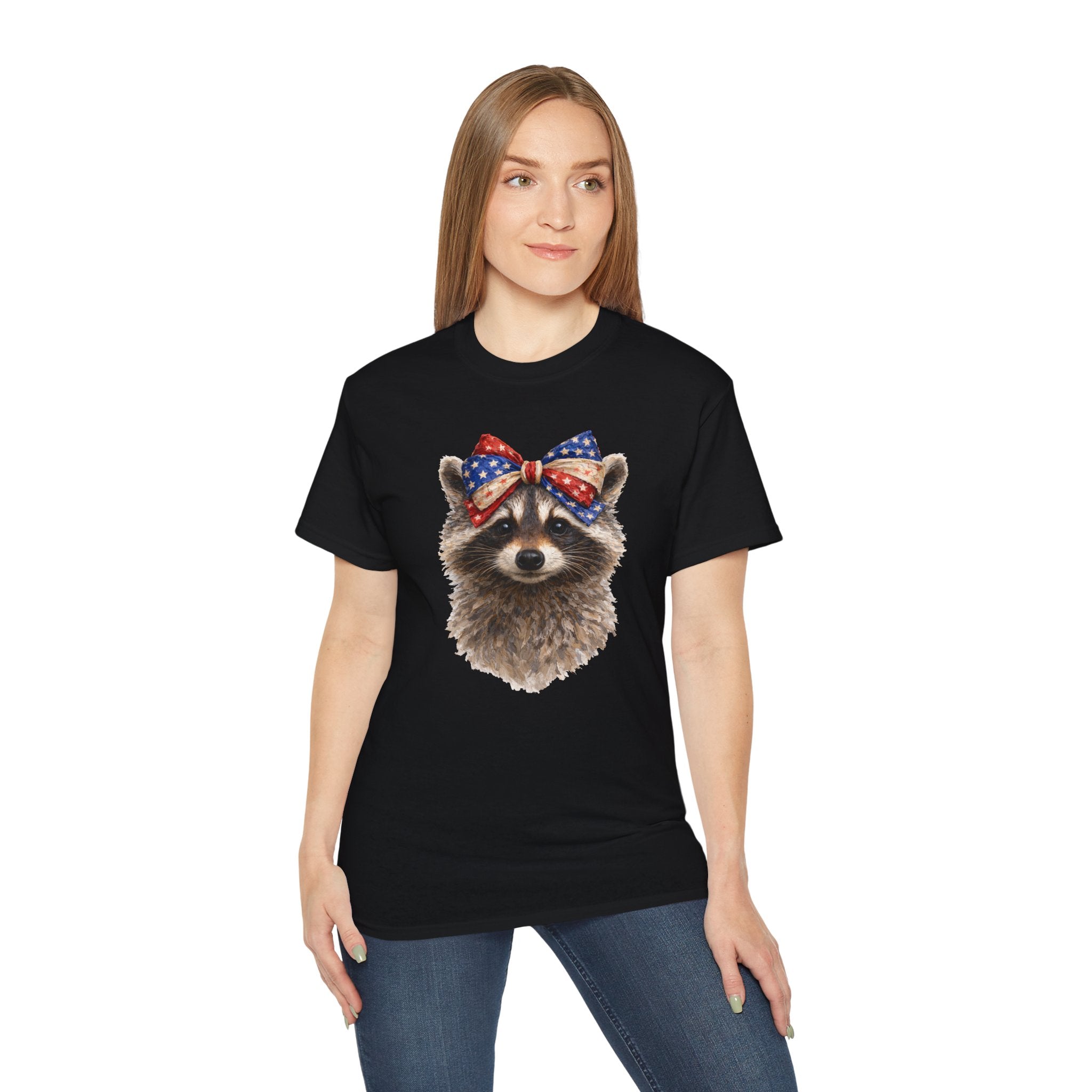 Raccoon with American Flag Bow Tee