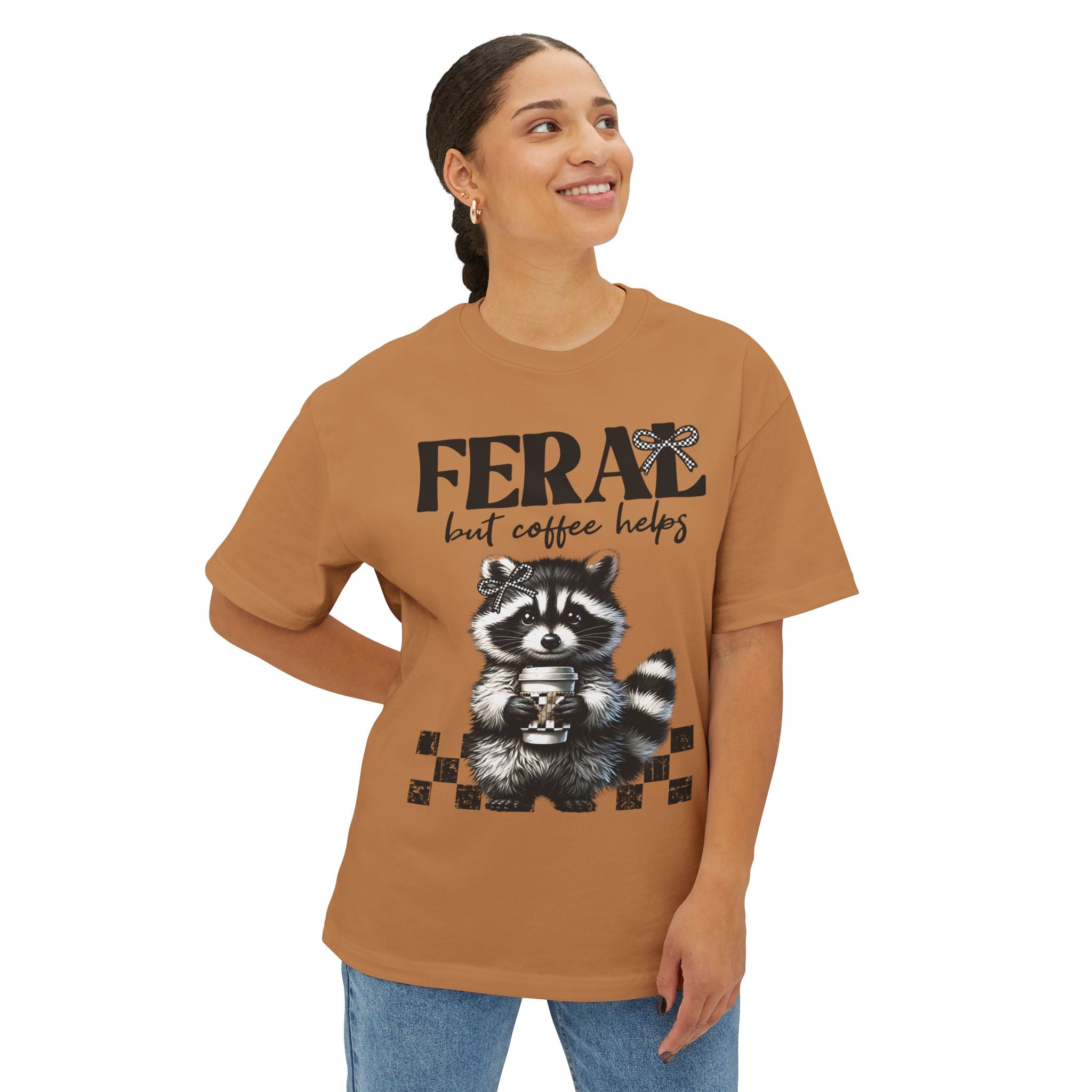 Raccoon 'Fear But Coffee Helps' Oversized Tee