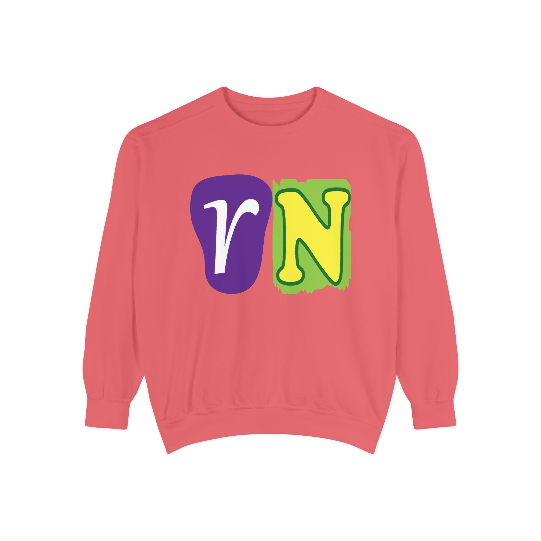 Sweatshirt — Retro Purple & Green 'VN' Graphic Crewneck