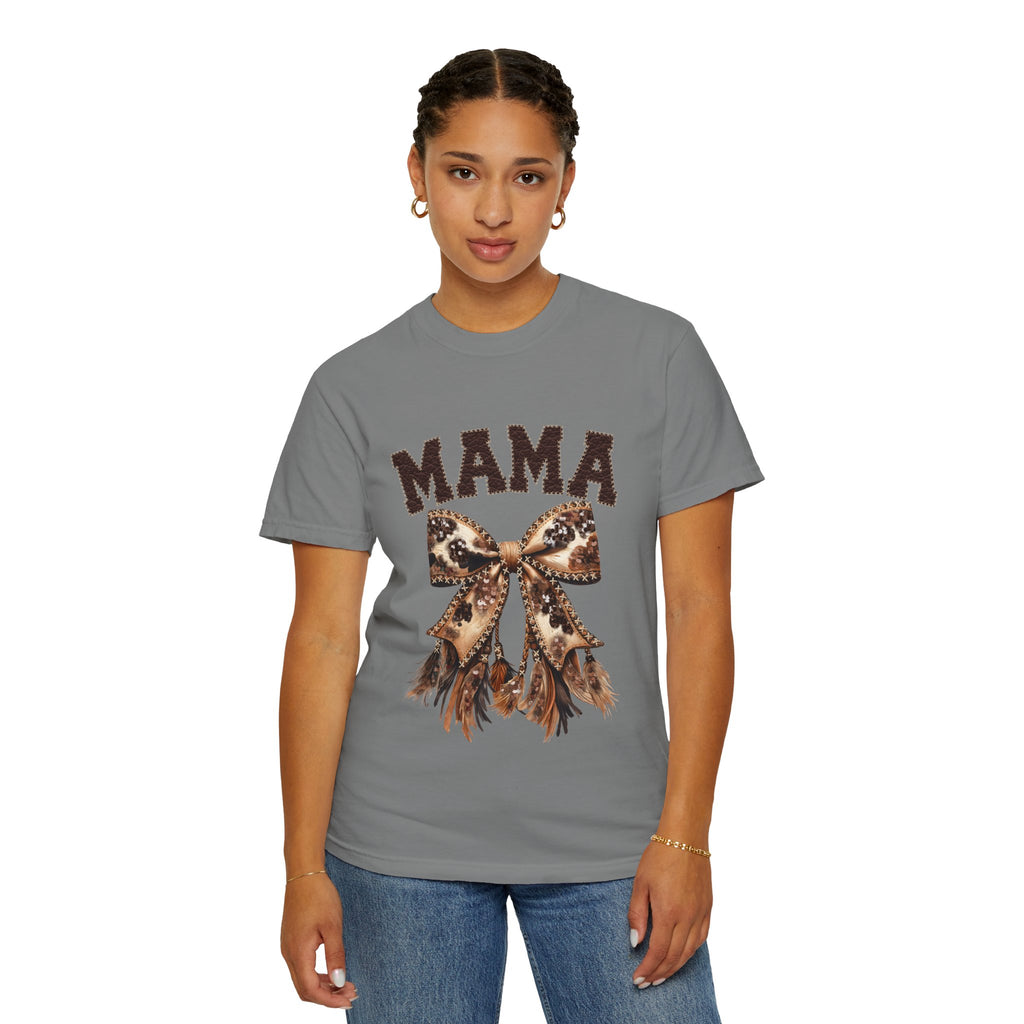 Mama Leopard Bow T‑Shirt – Floral Fringe Mom Tee