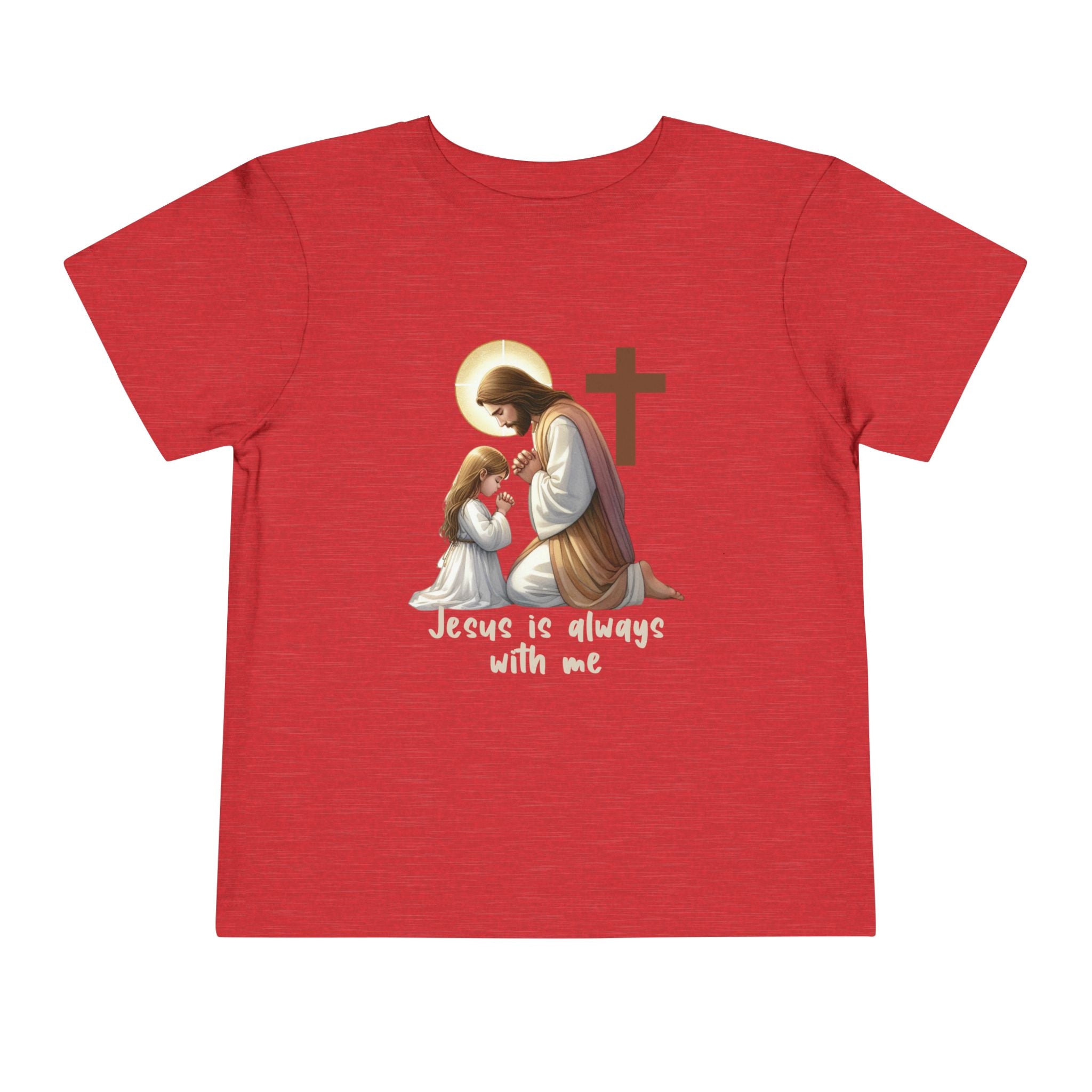 Toddler Tee — "Jesus is Always With Me" Kids Christian Shirt (Praying Jesus & Cross)