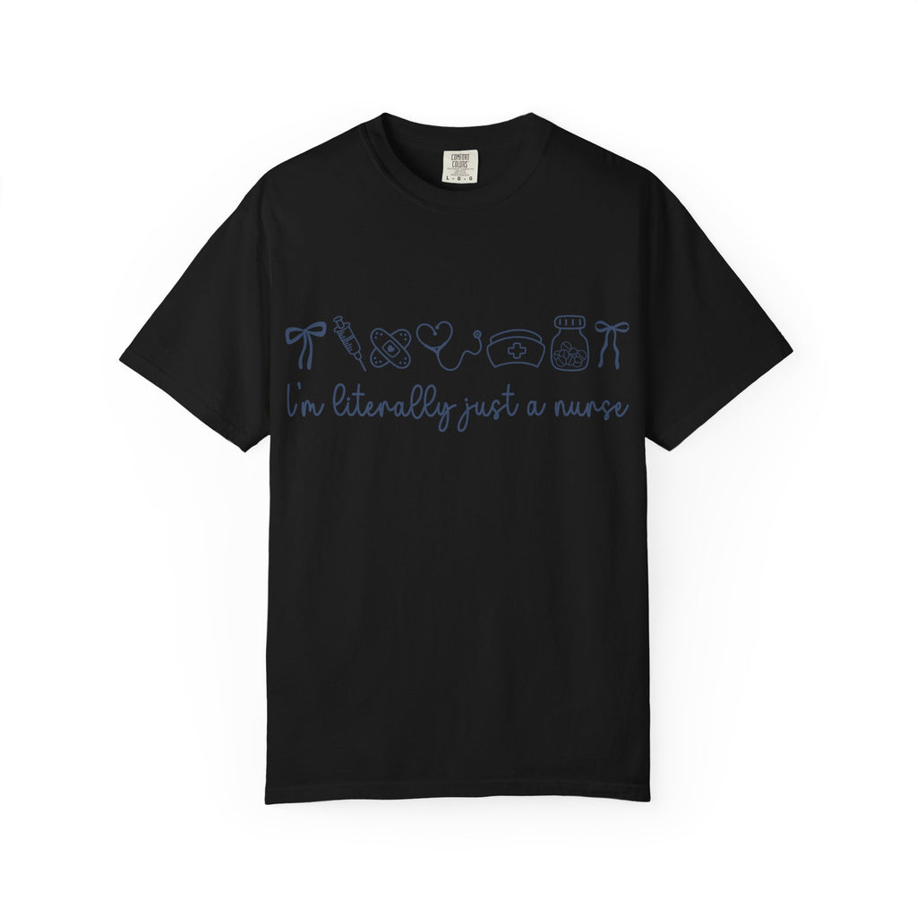 Nurse Crewneck T-Shirt — "I'm Literally Just a Nurse" Minimal Medical Icons Tee