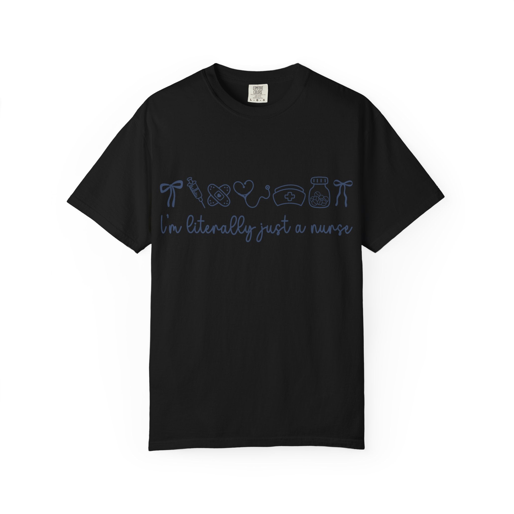 Nurse Crewneck T-Shirt — "I'm Literally Just a Nurse" Minimal Medical Icons Tee