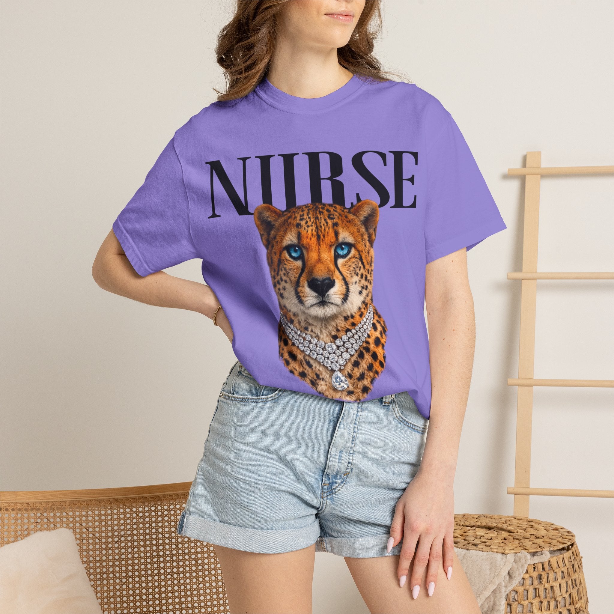 Nurse Cheetah Graphic T-Shirt — Stylish Medical Professional Tee