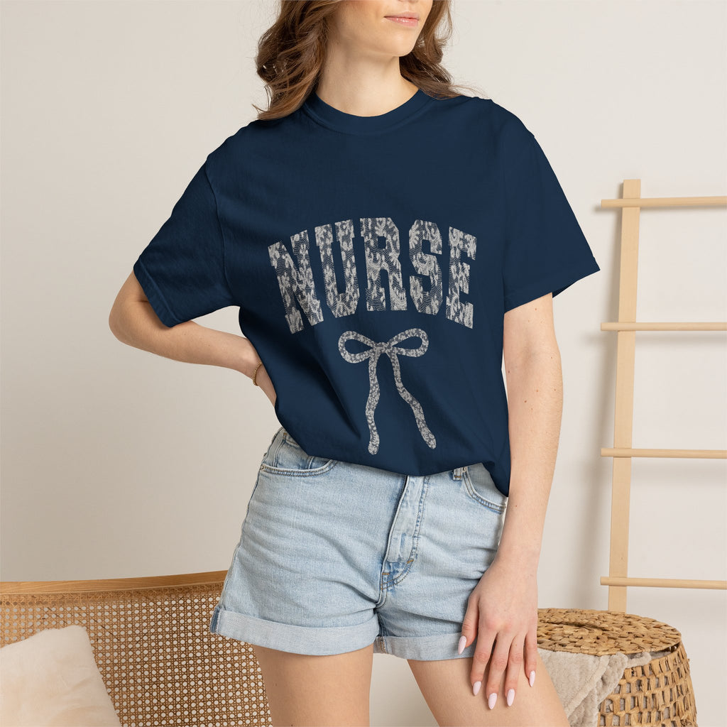Nurse Ribbon T-Shirt — Subtle Floral 'NURSE' Gift Tee