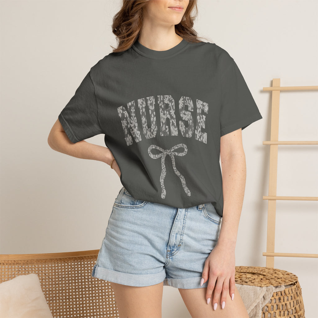 Nurse Ribbon T-Shirt — Subtle Floral 'NURSE' Gift Tee