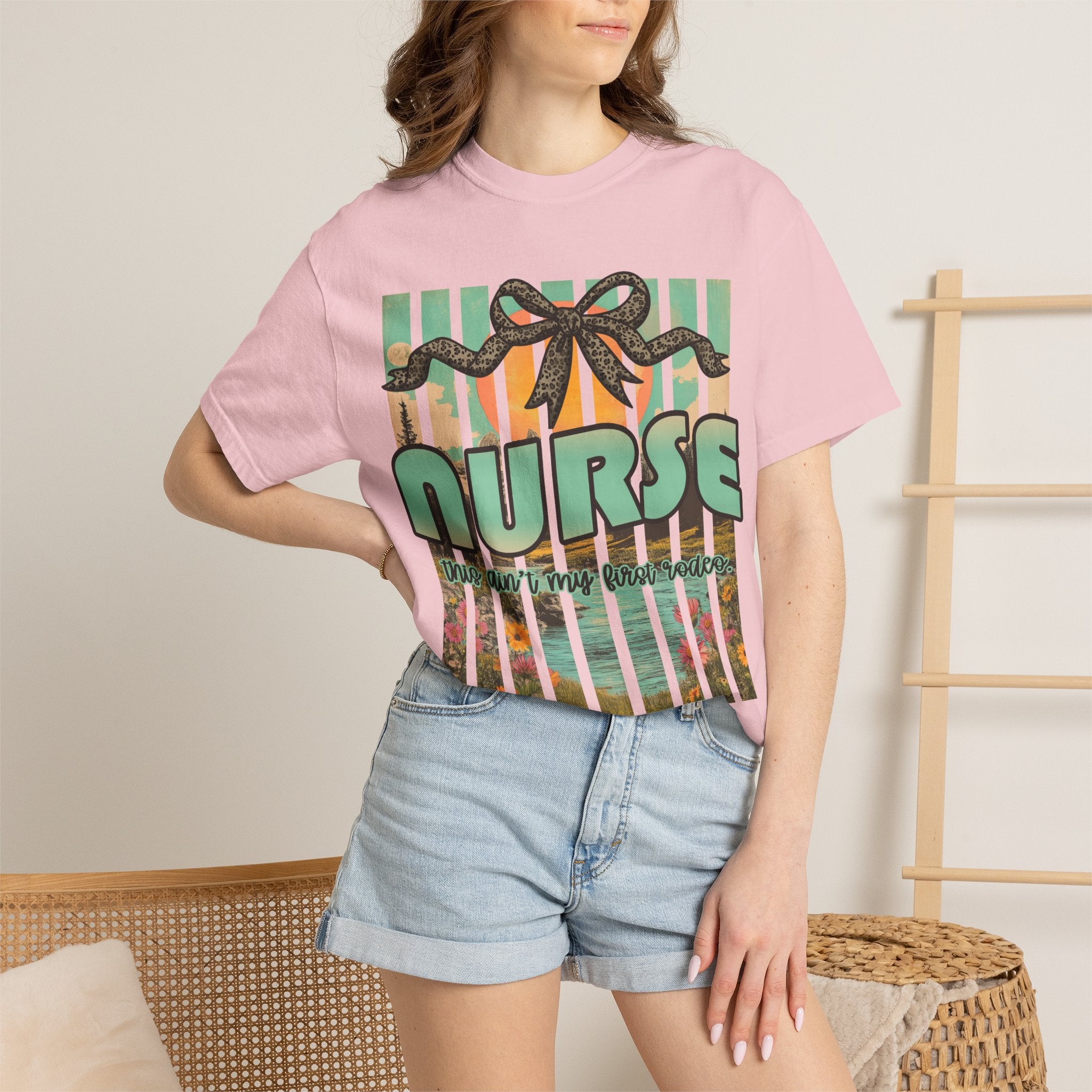 Nurse Floral Ribbon Graphic T-Shirt