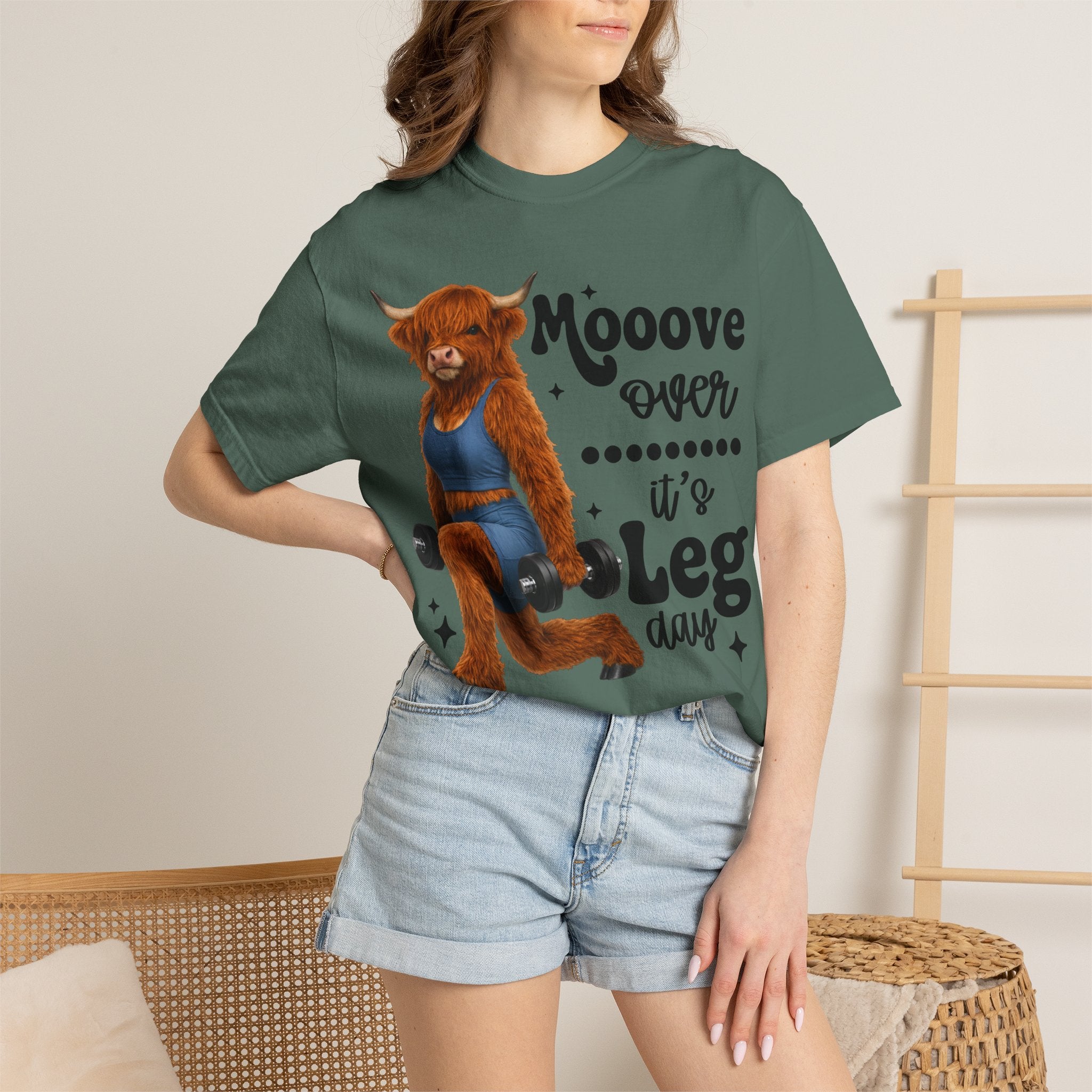 Leg Day Cow Graphic T-Shirt — "Mooove Over It's Leg Day" Funny Gym Tee