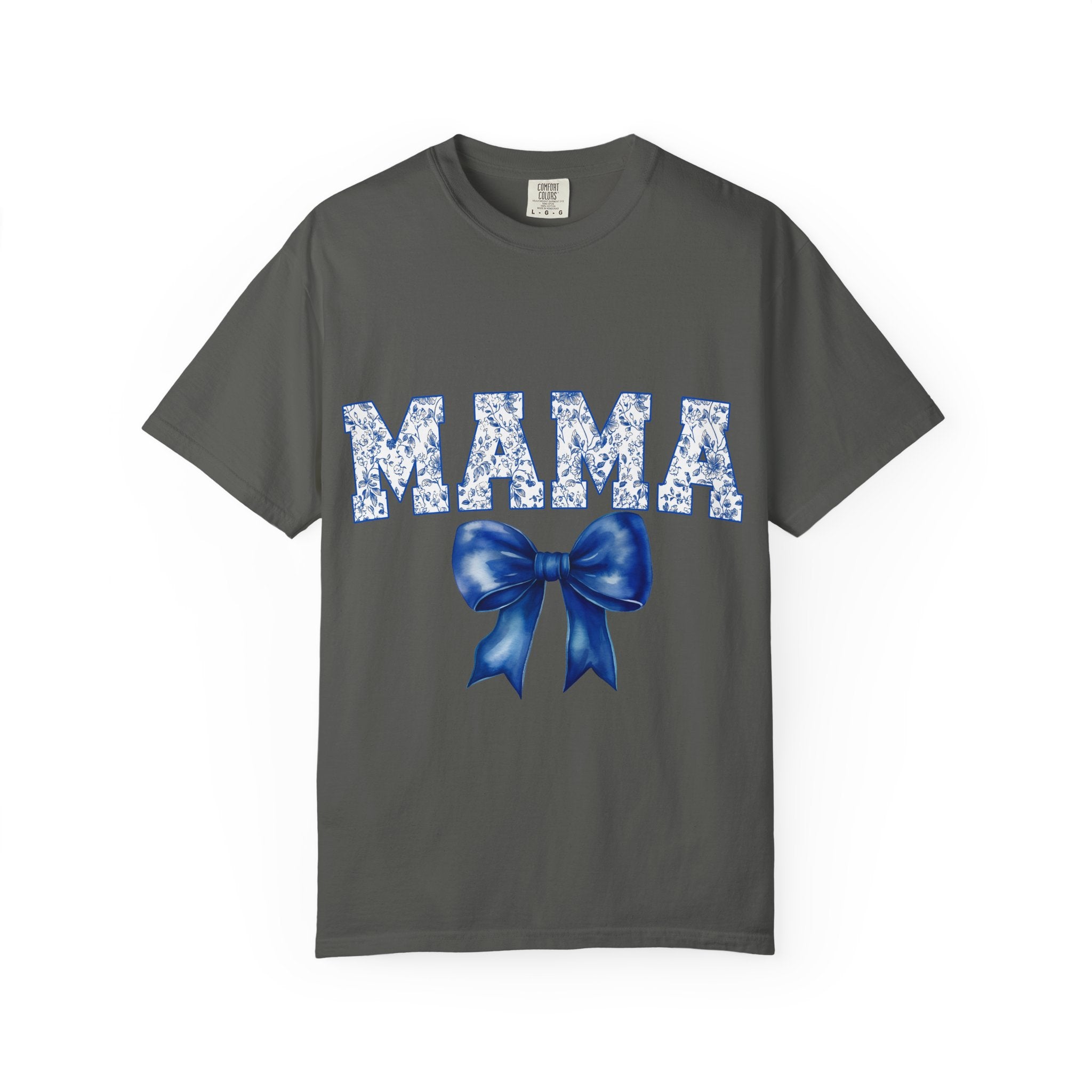 Mama Floral-Pattern T-Shirt with Blue Bow — Mother's Day Gift Tee