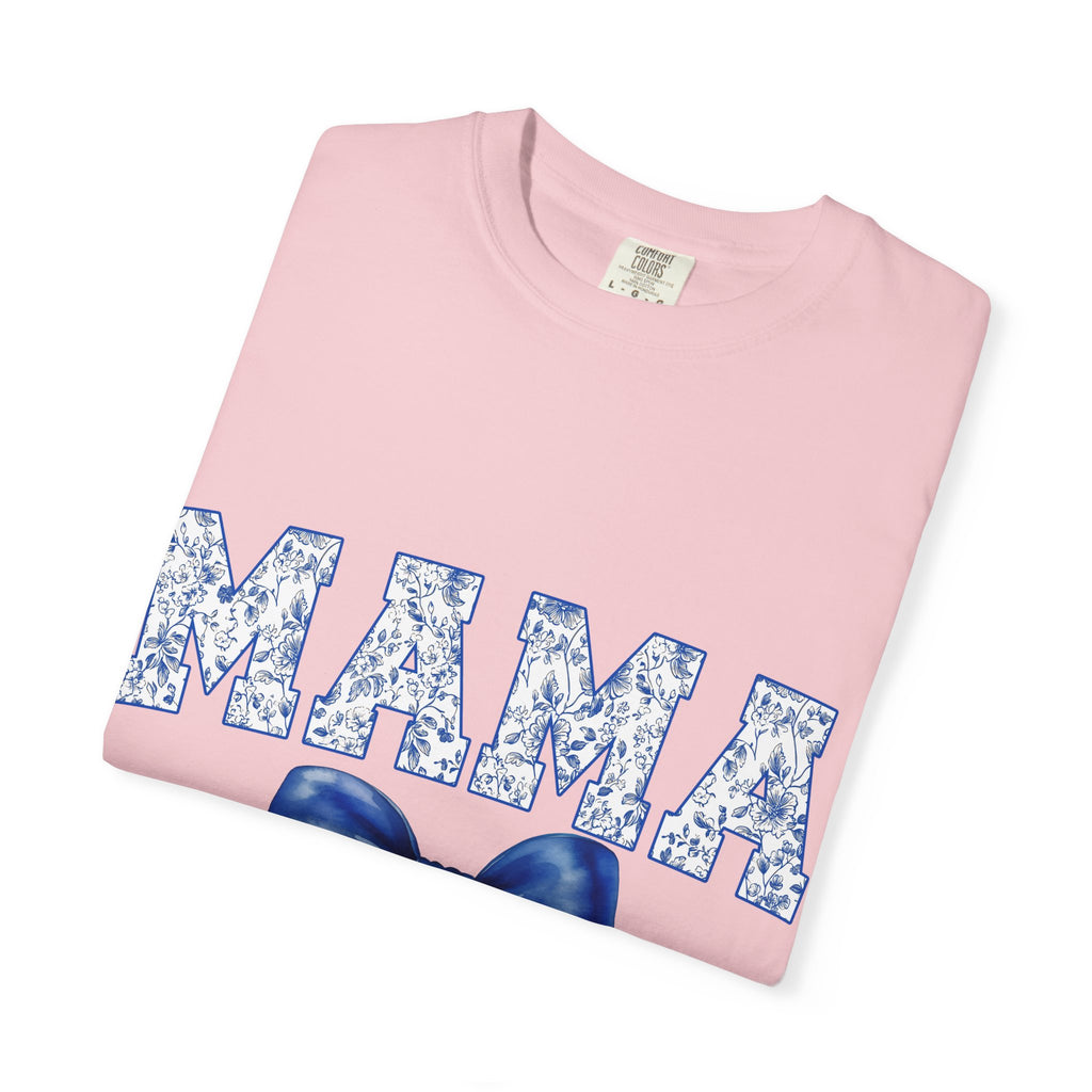 Mama Floral-Pattern T-Shirt with Blue Bow — Mother's Day Gift Tee