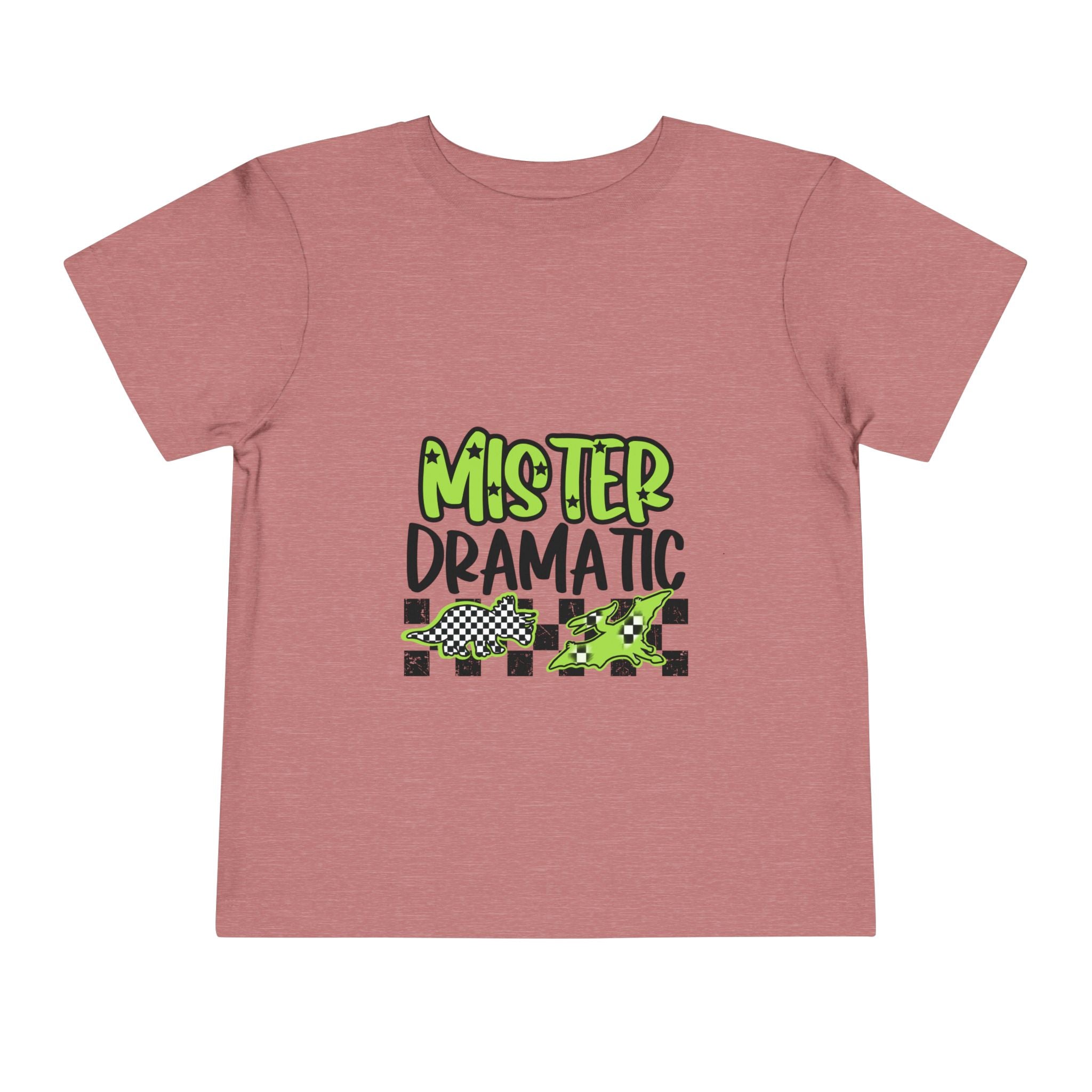 Toddler Tee — "Mister Dramatic" Neon Green Check Dinosaur Shirt