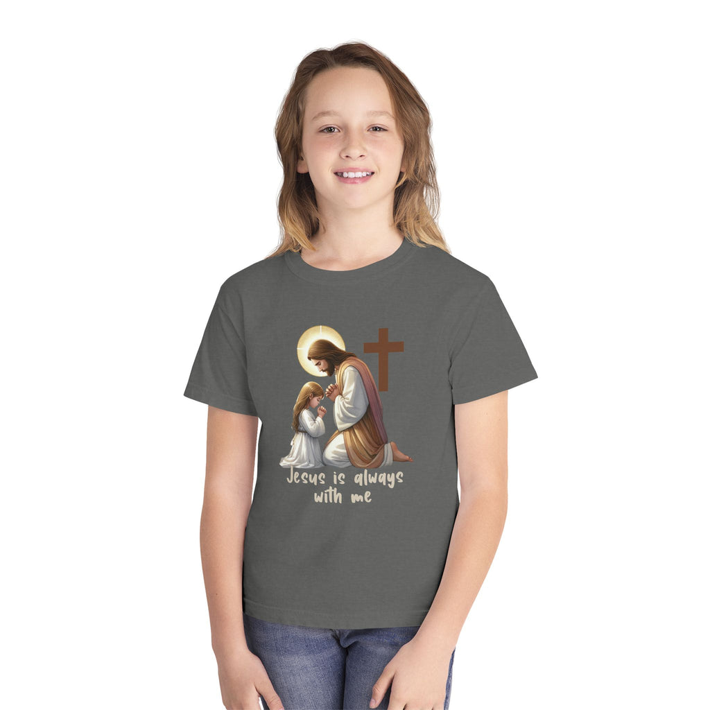 Youth Tee — "Jesus is Always With Me" Christian Prayer Kids T-Shirt