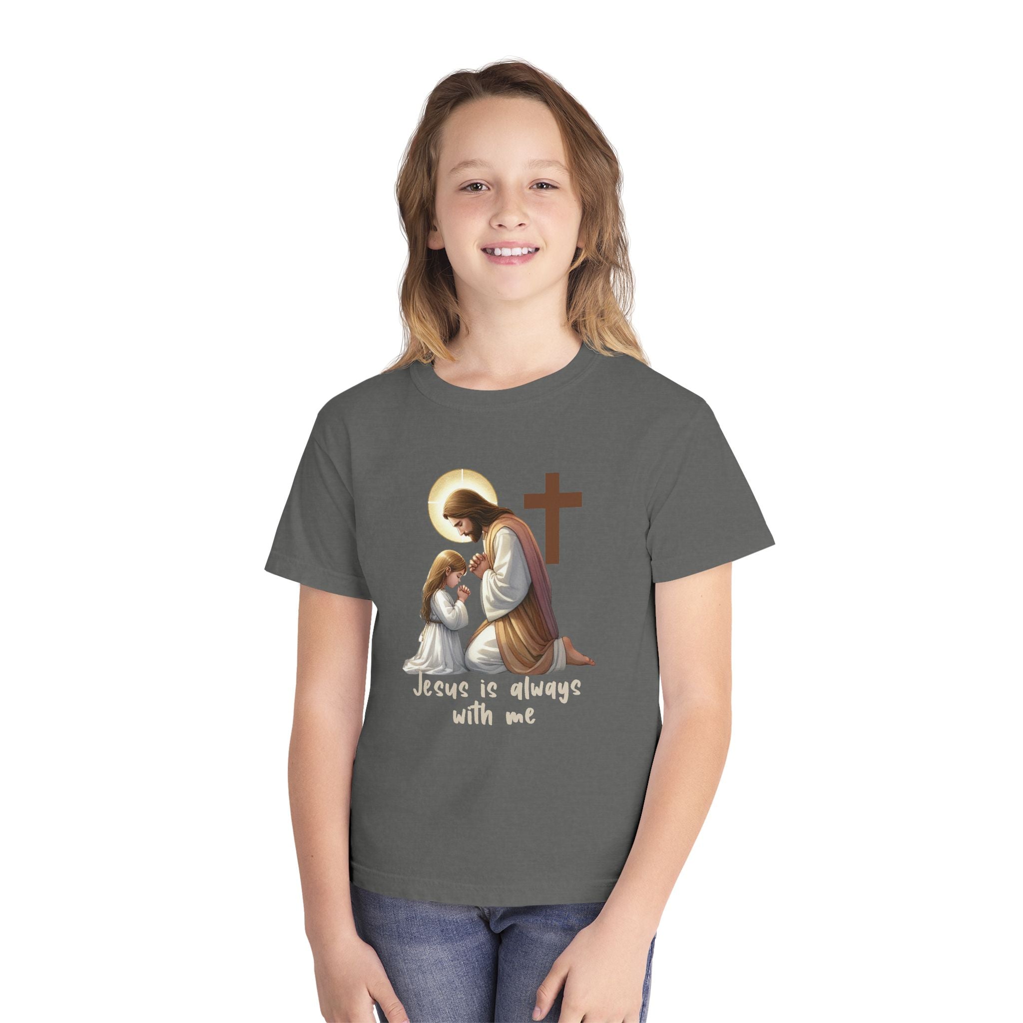 Youth Tee — "Jesus is Always With Me" Christian Prayer Kids T-Shirt