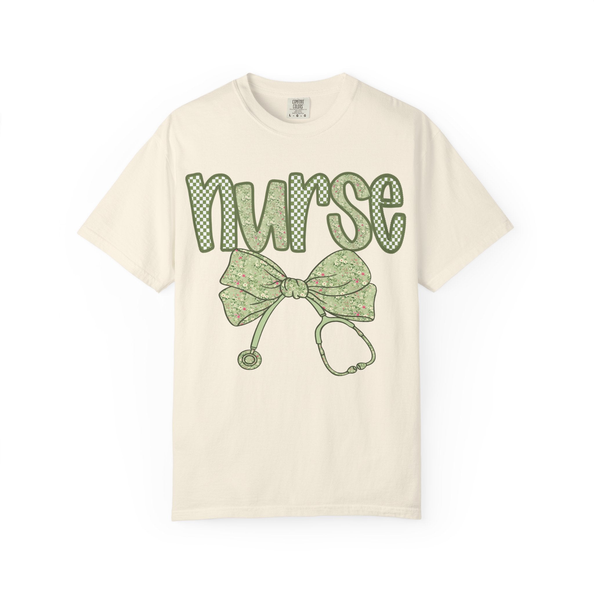 Nurse Bow Stethoscope T-Shirt — Cute Green Nurse Graphic Tee