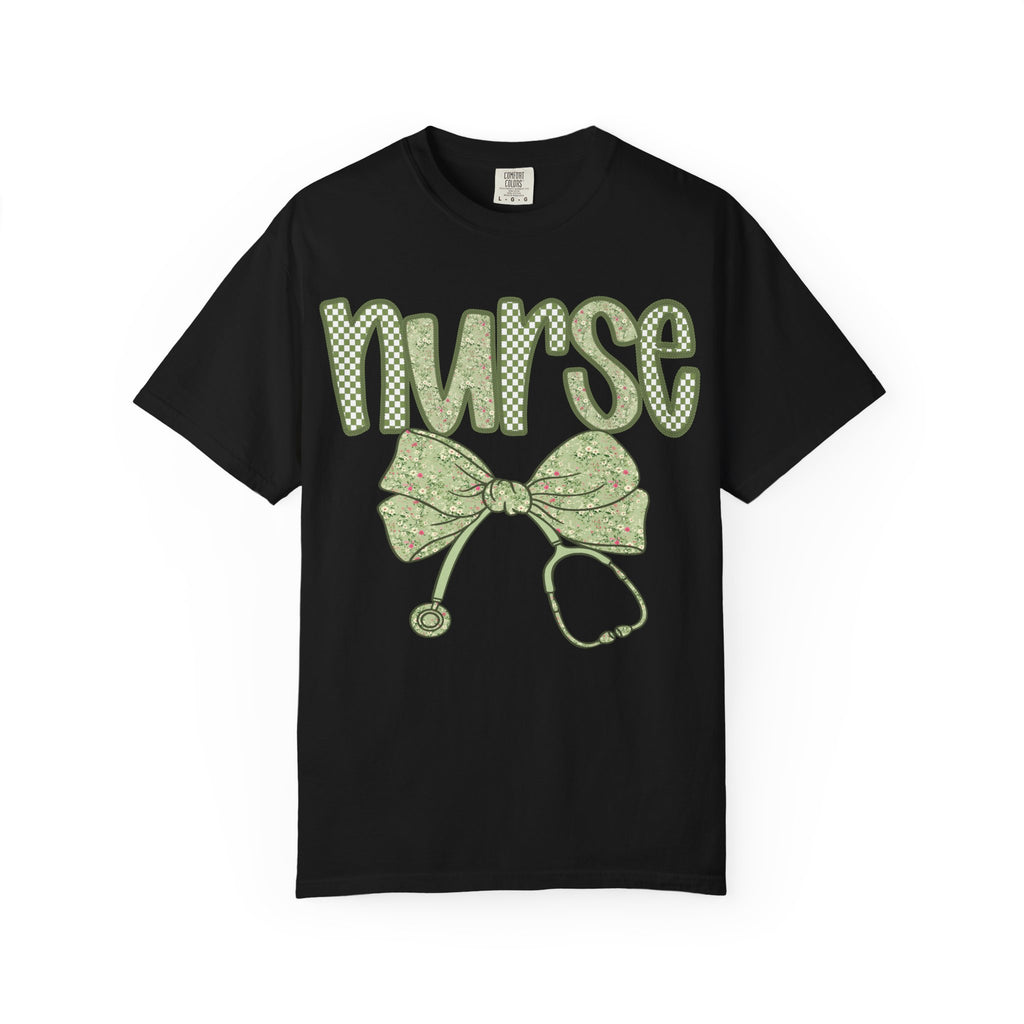 Nurse Bow Stethoscope T-Shirt — Cute Green Nurse Graphic Tee