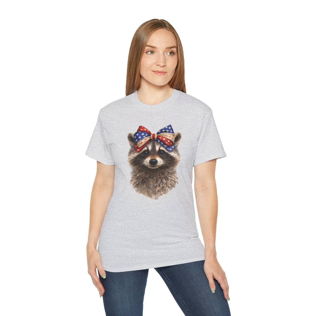 Raccoon with American Flag Bow Tee