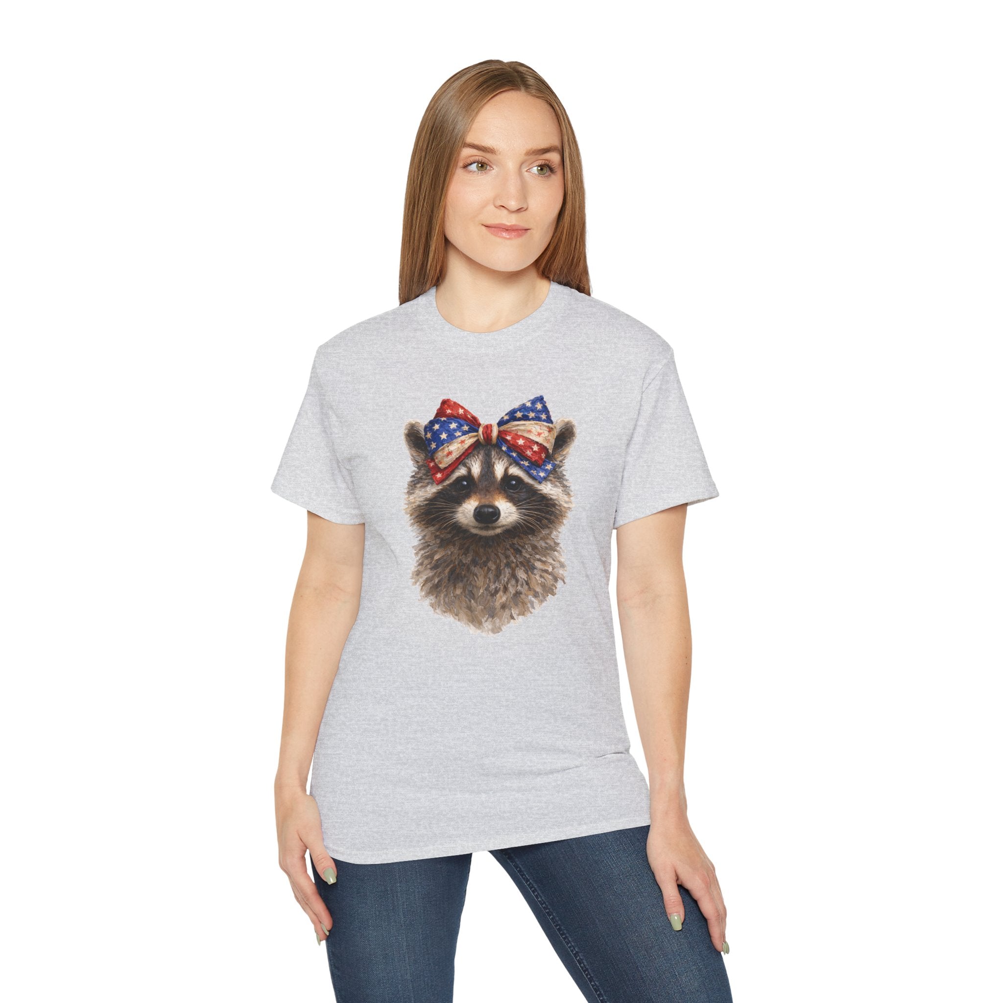 Raccoon with American Flag Bow Tee