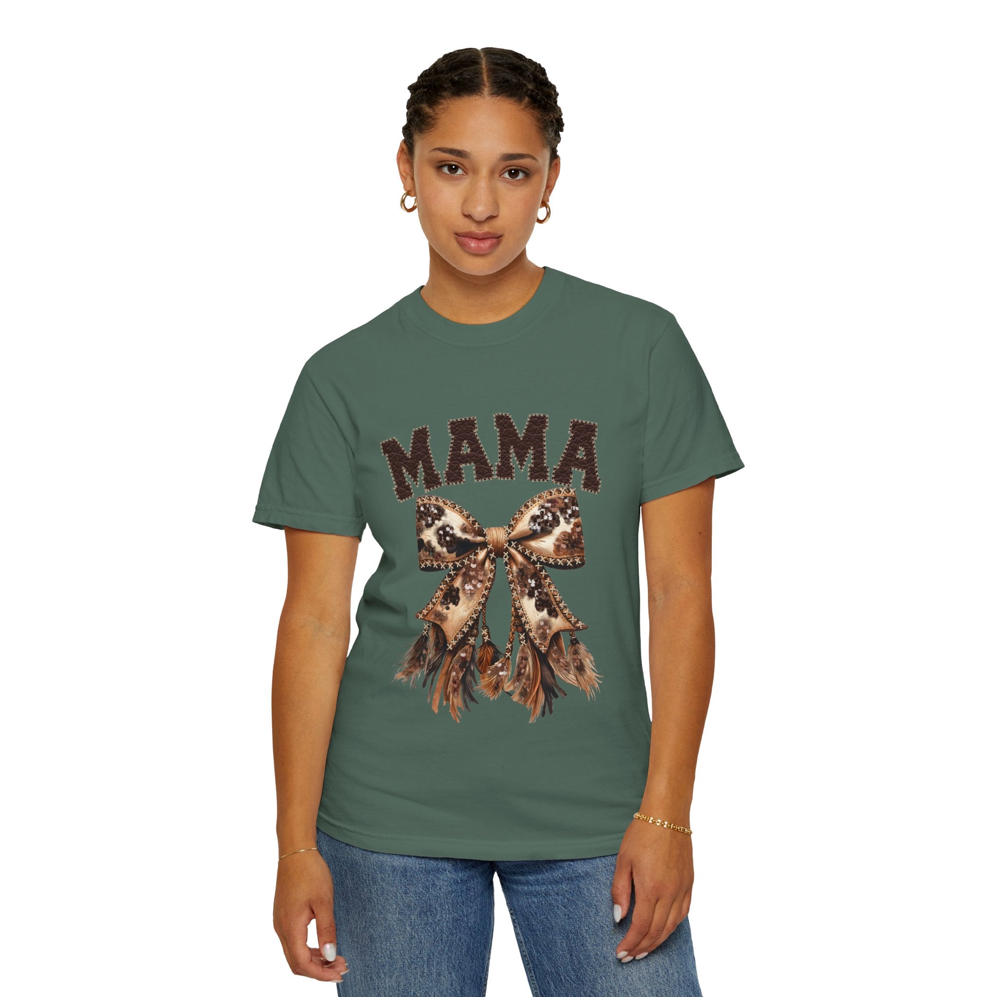 Mama Leopard Bow T‑Shirt – Floral Fringe Mom Tee