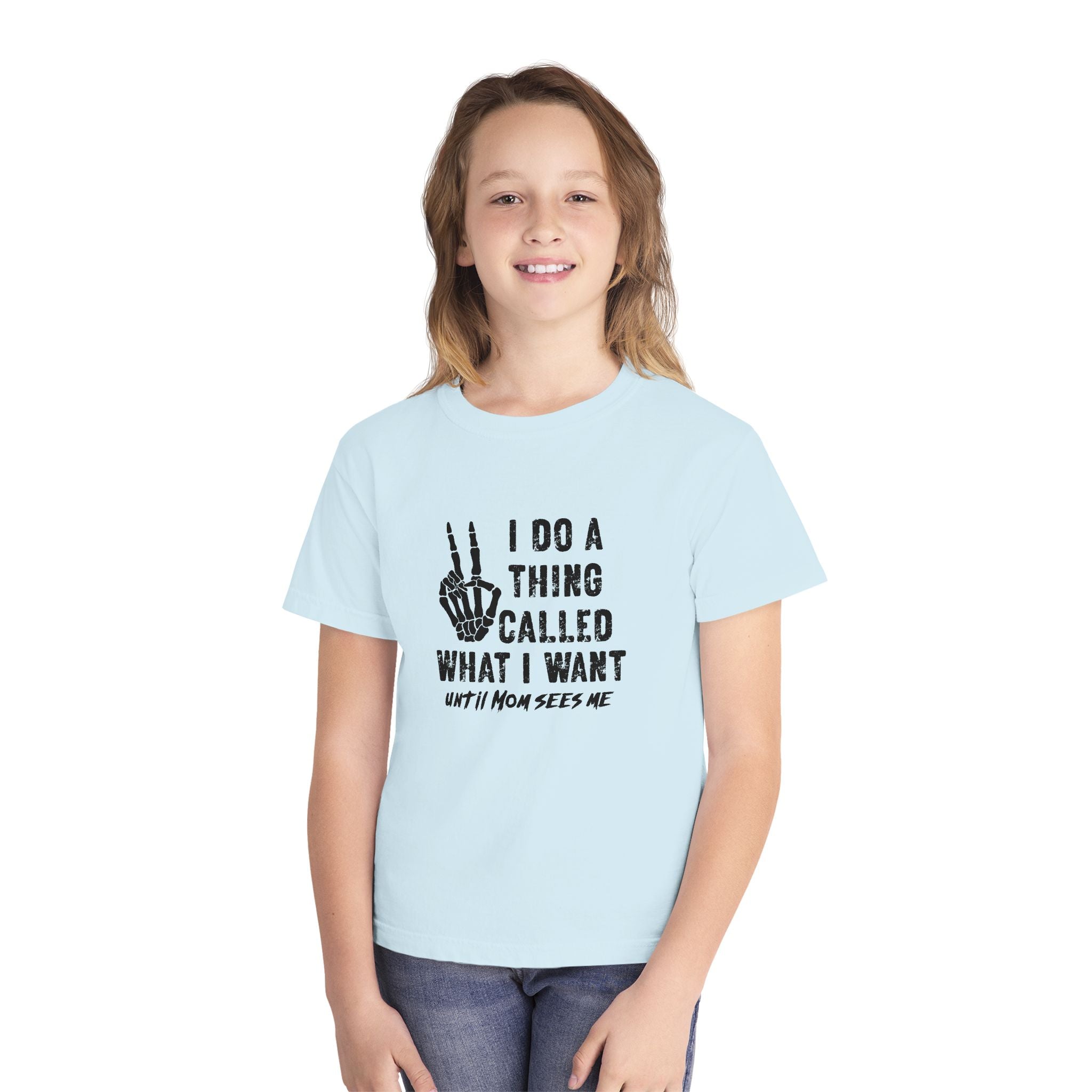 Youth Tee - "I Do A Thing Called What I Want" Skeleton Peace Sign Graphic