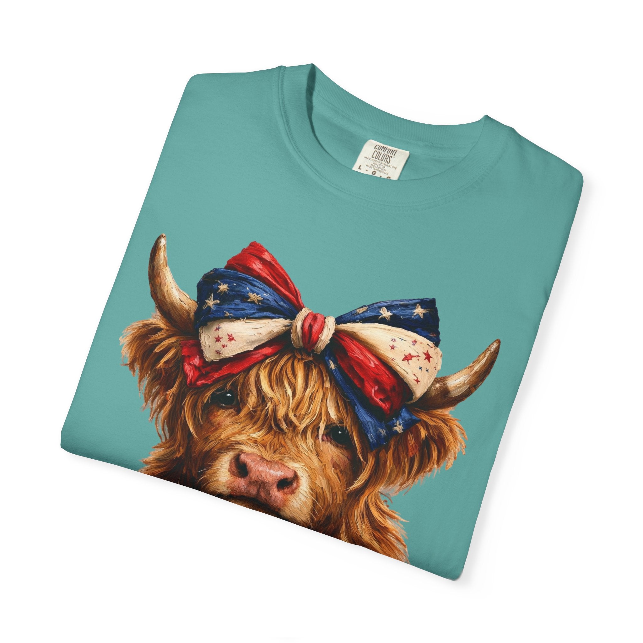 Highland Cow Tee — Patriotic Bandana Cow Graphic T-Shirt