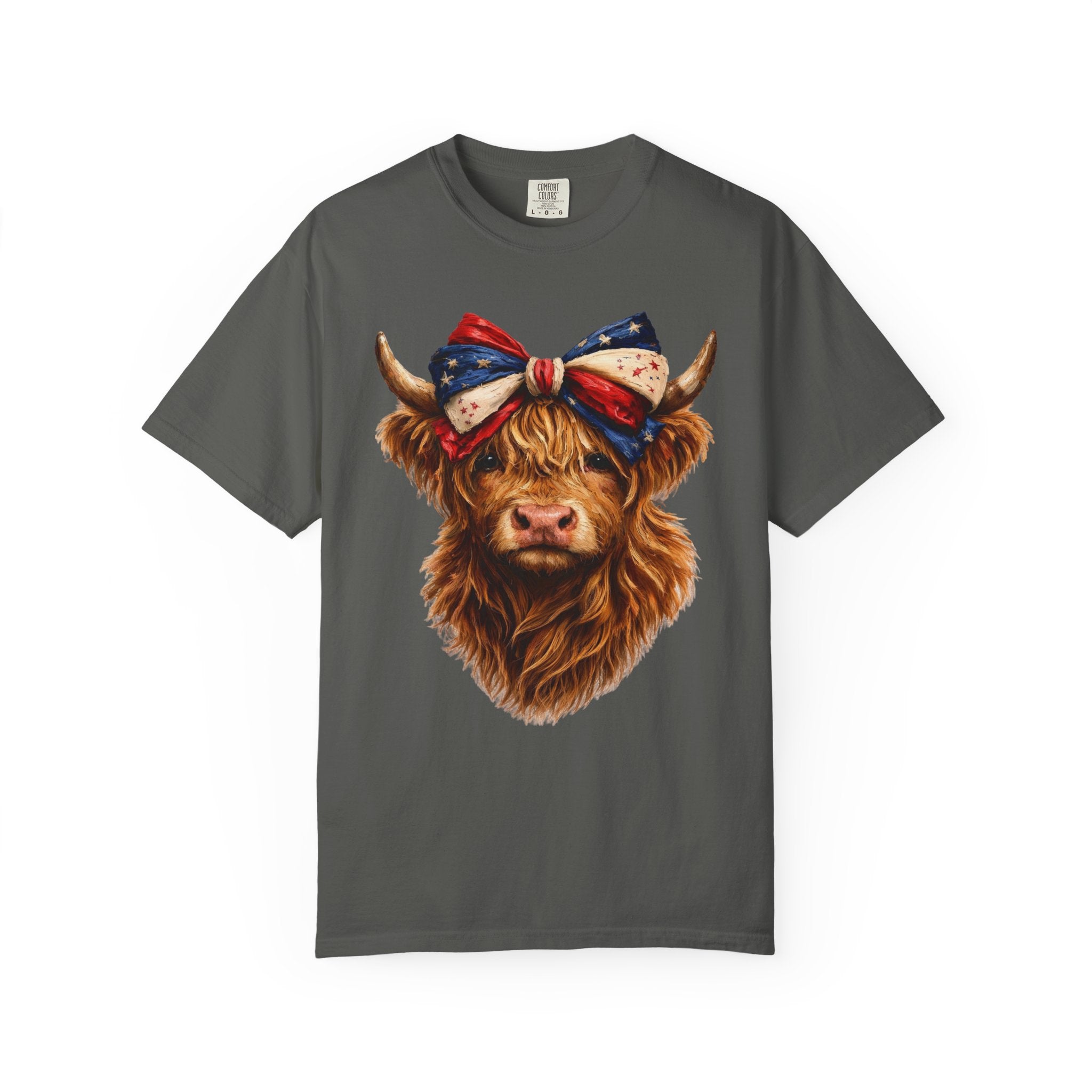 Highland Cow Tee — Patriotic Bandana Cow Graphic T-Shirt