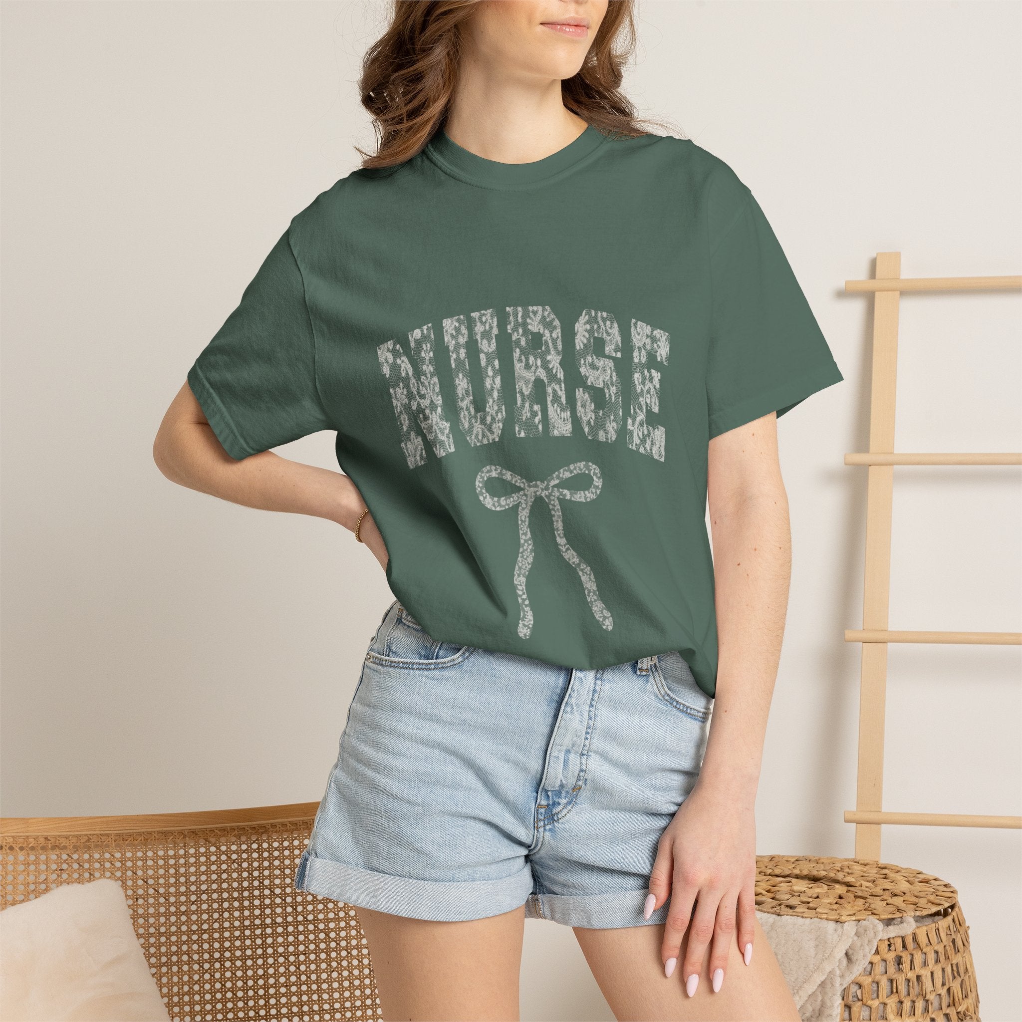 Nurse Ribbon T-Shirt — Subtle Floral 'NURSE' Gift Tee