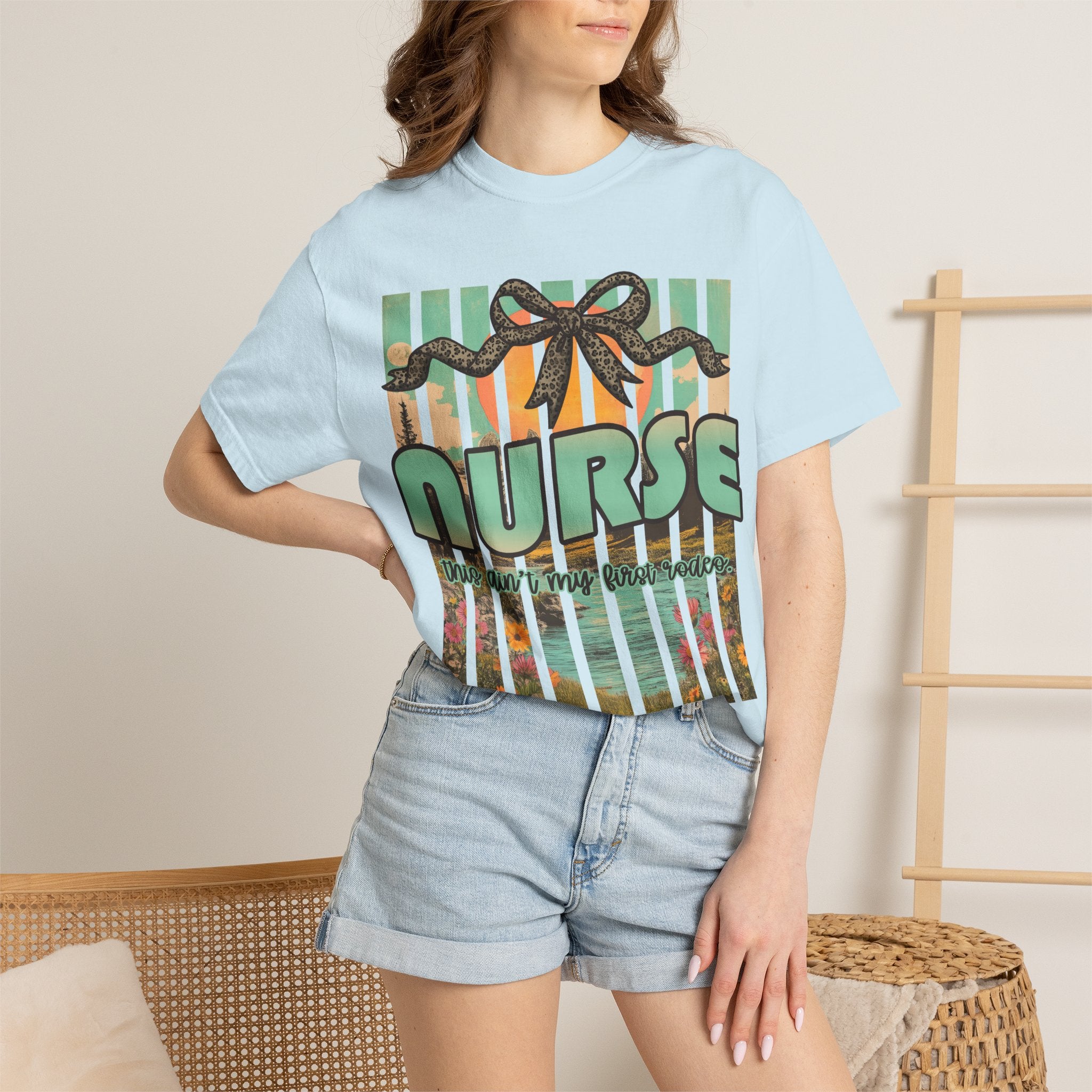 Nurse Floral Ribbon Graphic T-Shirt