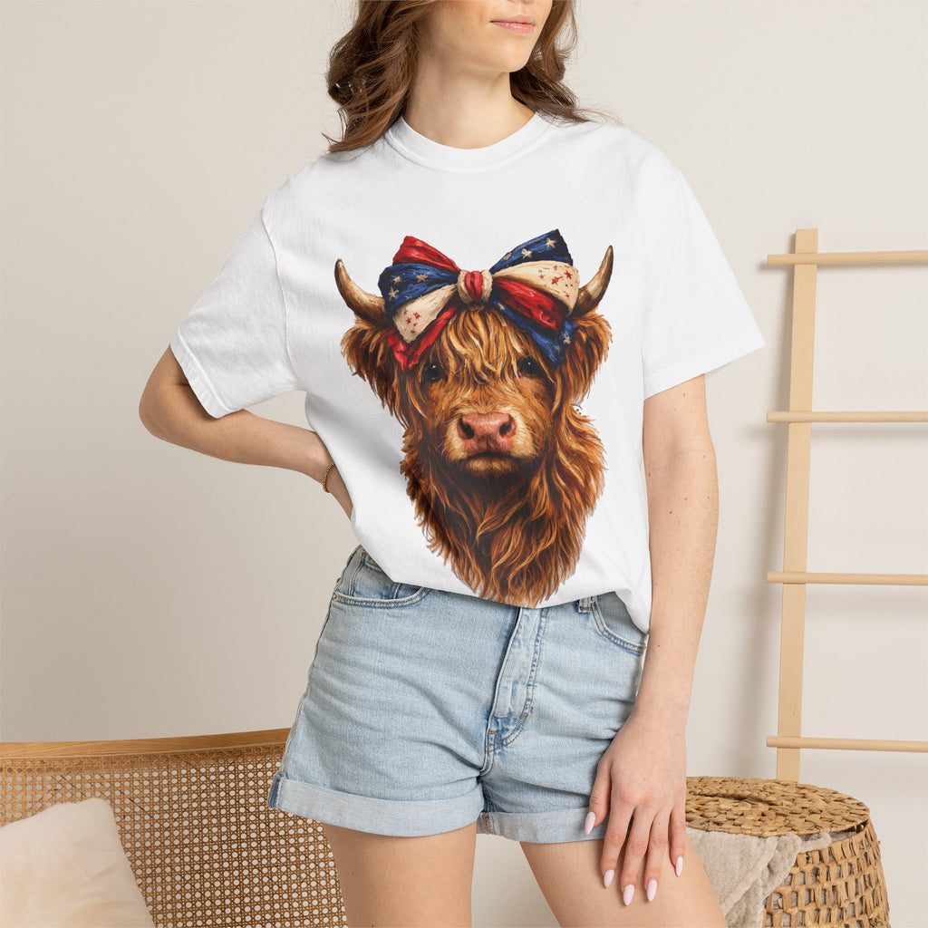 Highland Cow Tee — Patriotic Bandana Cow Graphic T-Shirt