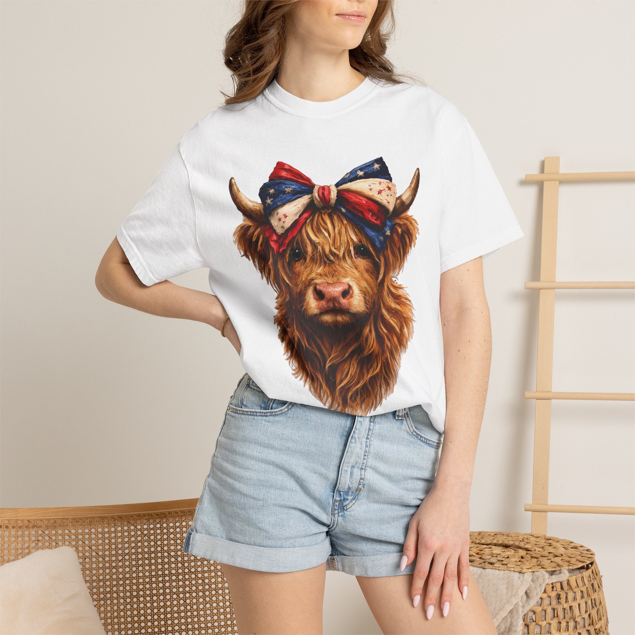 Highland Cow Tee — Patriotic Bandana Cow Graphic T-Shirt
