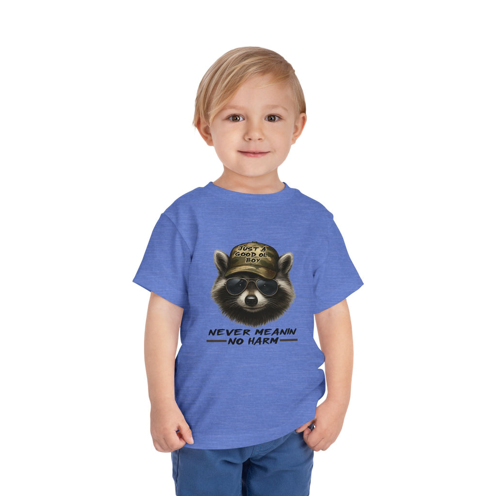 Toddler Tee - Raccoon with Hat "Never Meanin No Harm" Kids Graphic Shirt