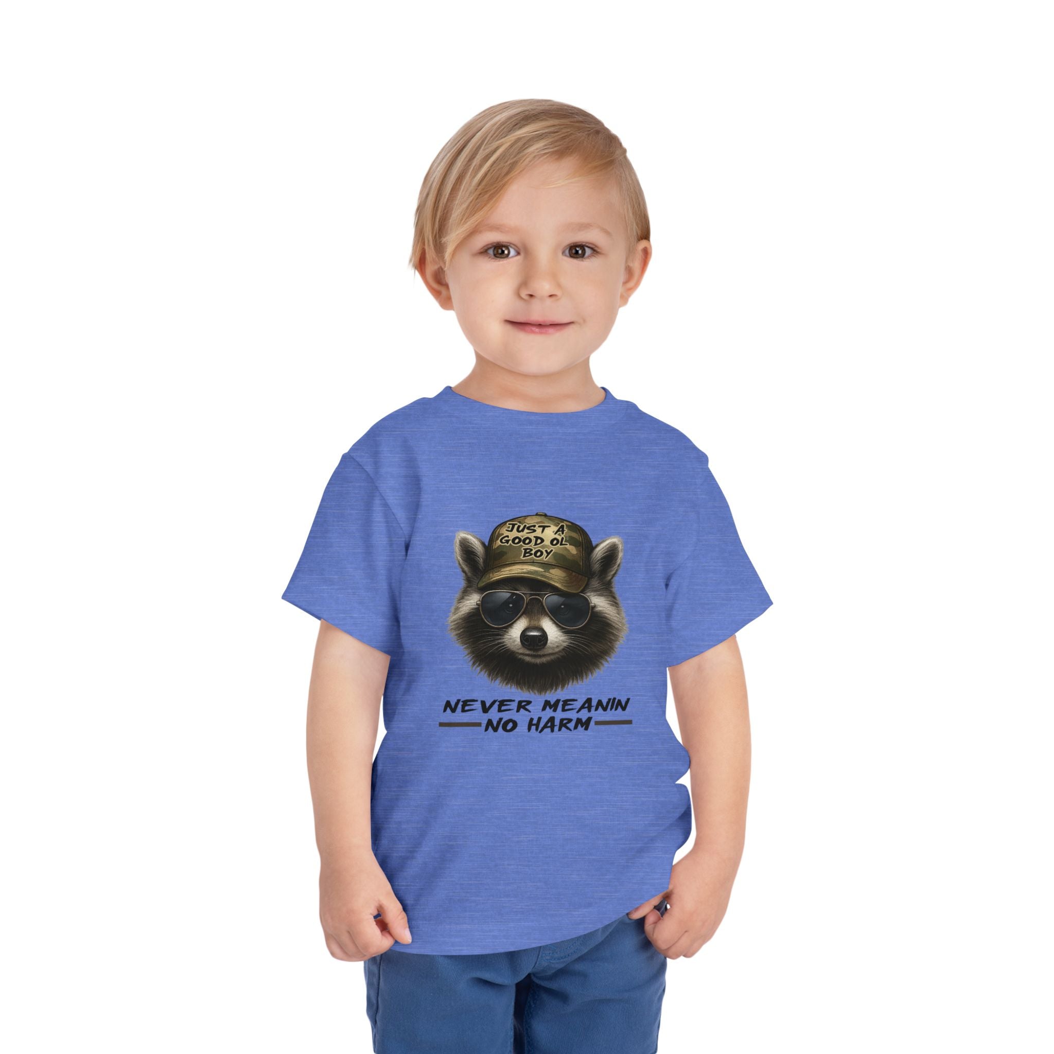 Toddler Tee - Raccoon with Hat "Never Meanin No Harm" Kids Graphic Shirt