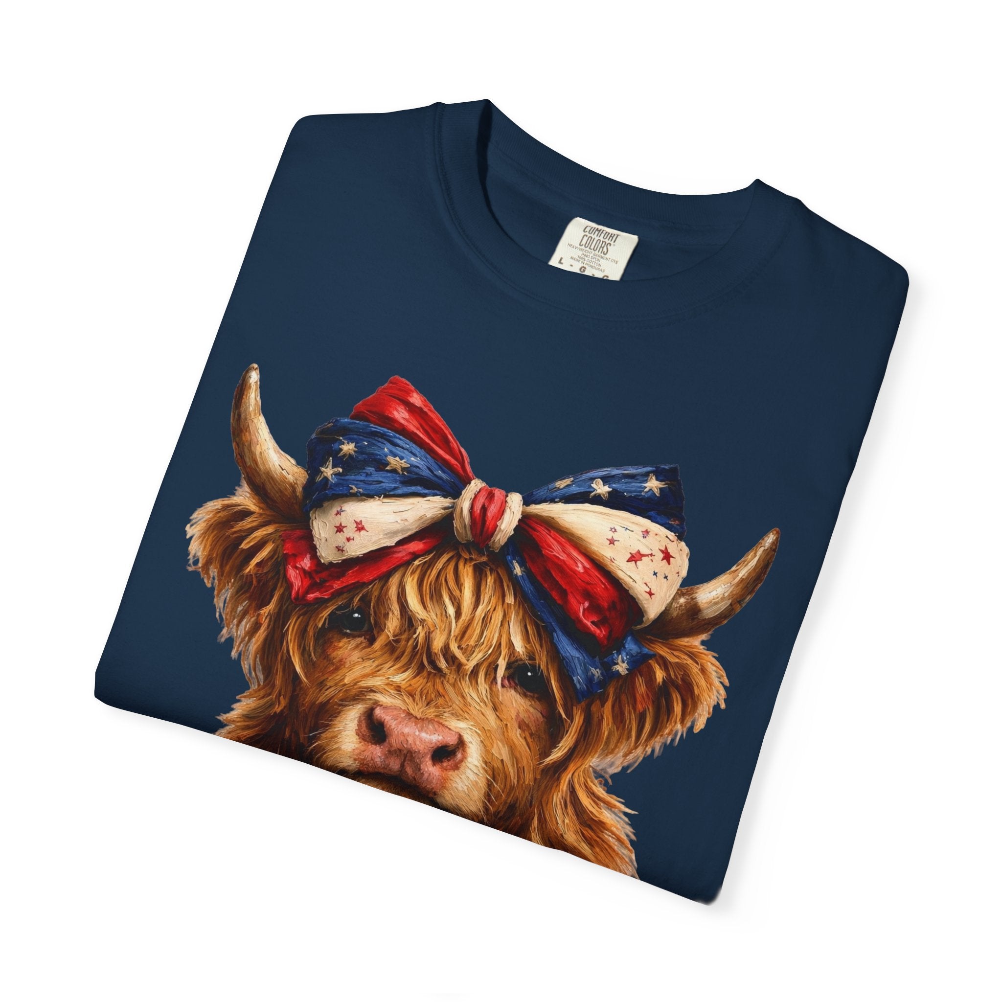 Highland Cow Tee — Patriotic Bandana Cow Graphic T-Shirt