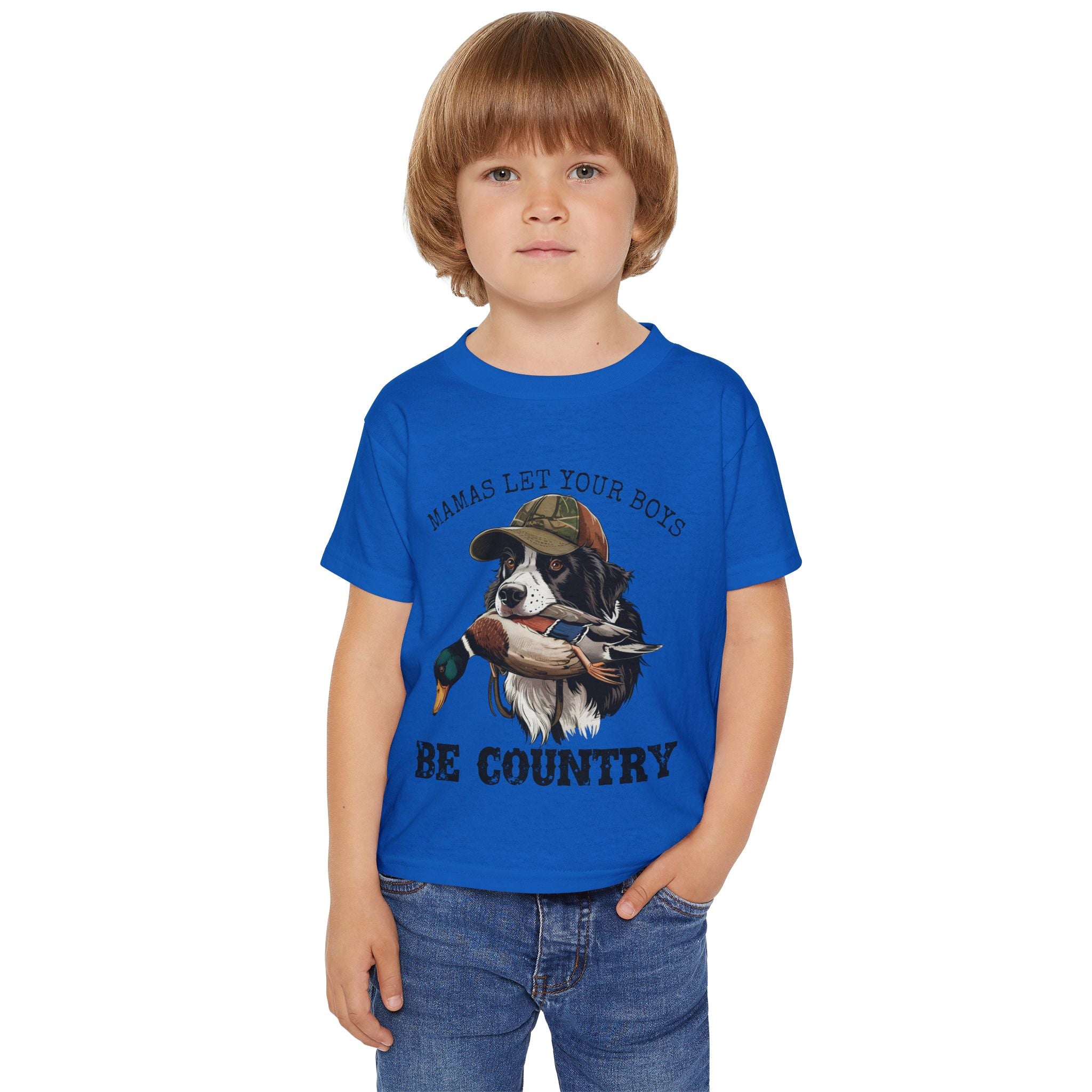 Toddler T-Shirt — "Mamas Let Your Boys Be Country" Duck Hunting Dog Design