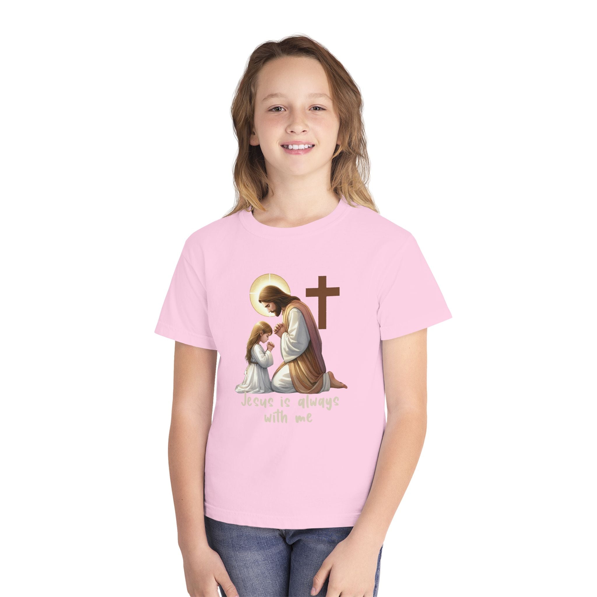 Youth Tee — "Jesus is Always With Me" Christian Prayer Kids T-Shirt